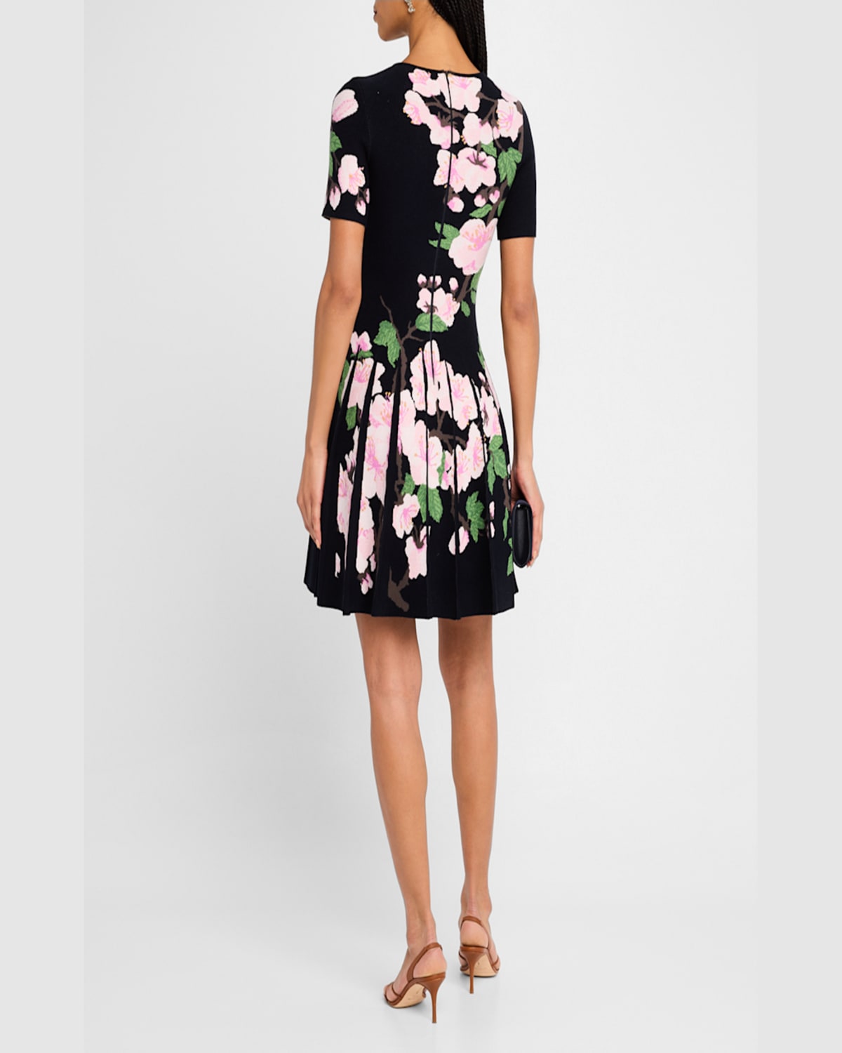 Oscar De La Renta Cherry Blossom Pleated Jacquard Dress