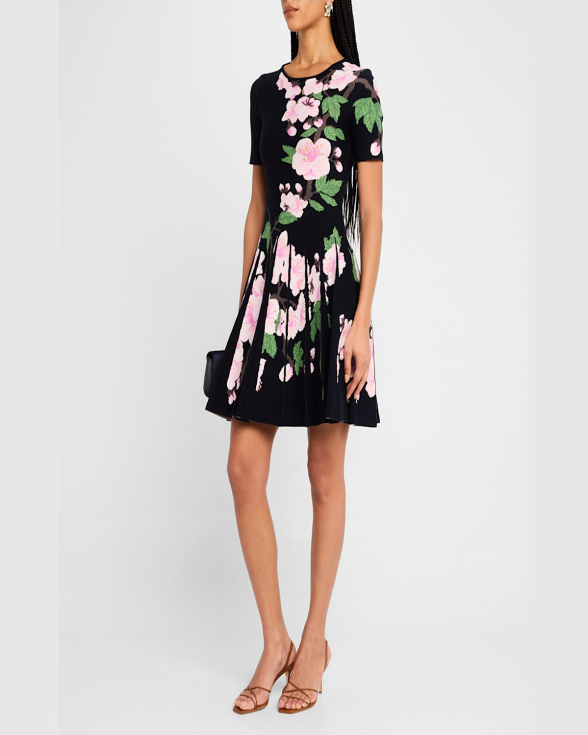 Oscar De La Renta Cherry Blossom Pleated Jacquard Dress