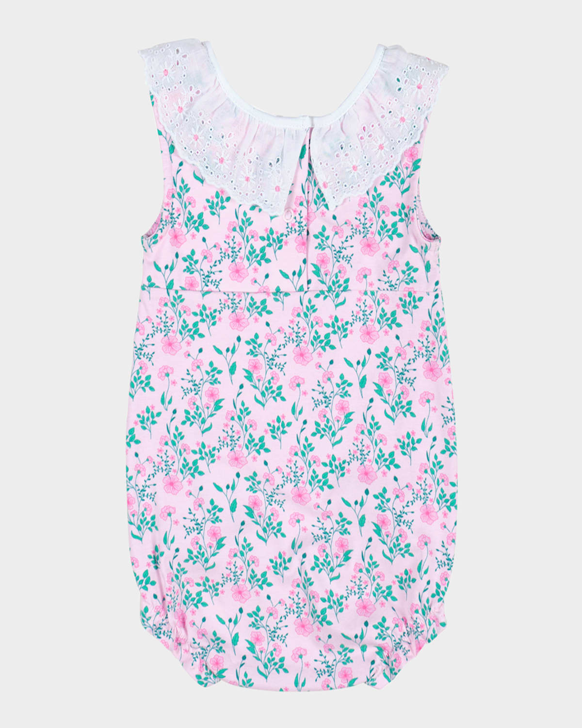 Florence Eiseman Girl's Eyelet Collar Floral-print Romper In Pink