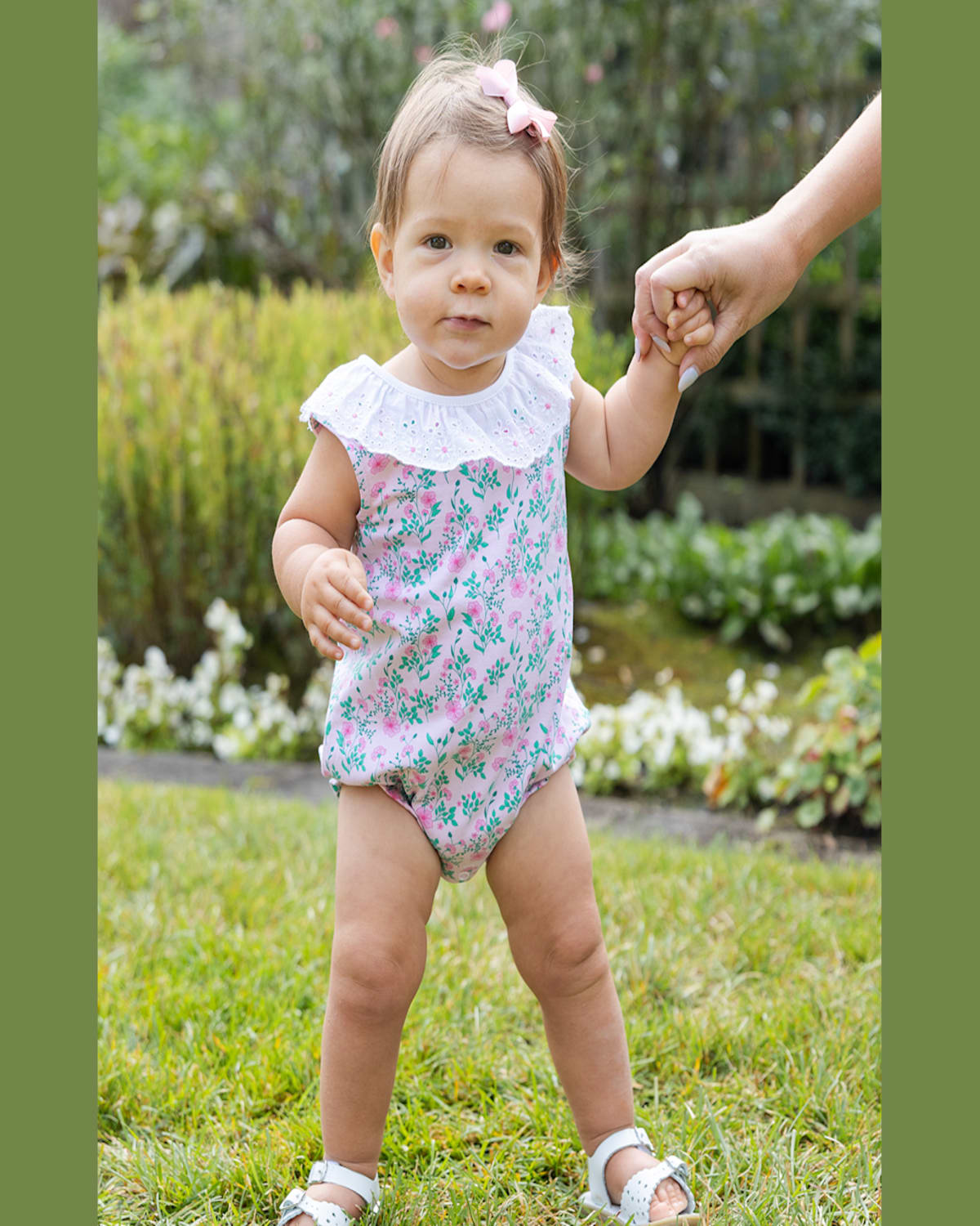 Florence Eiseman Girl's Eyelet Collar Floral-print Romper In Pink