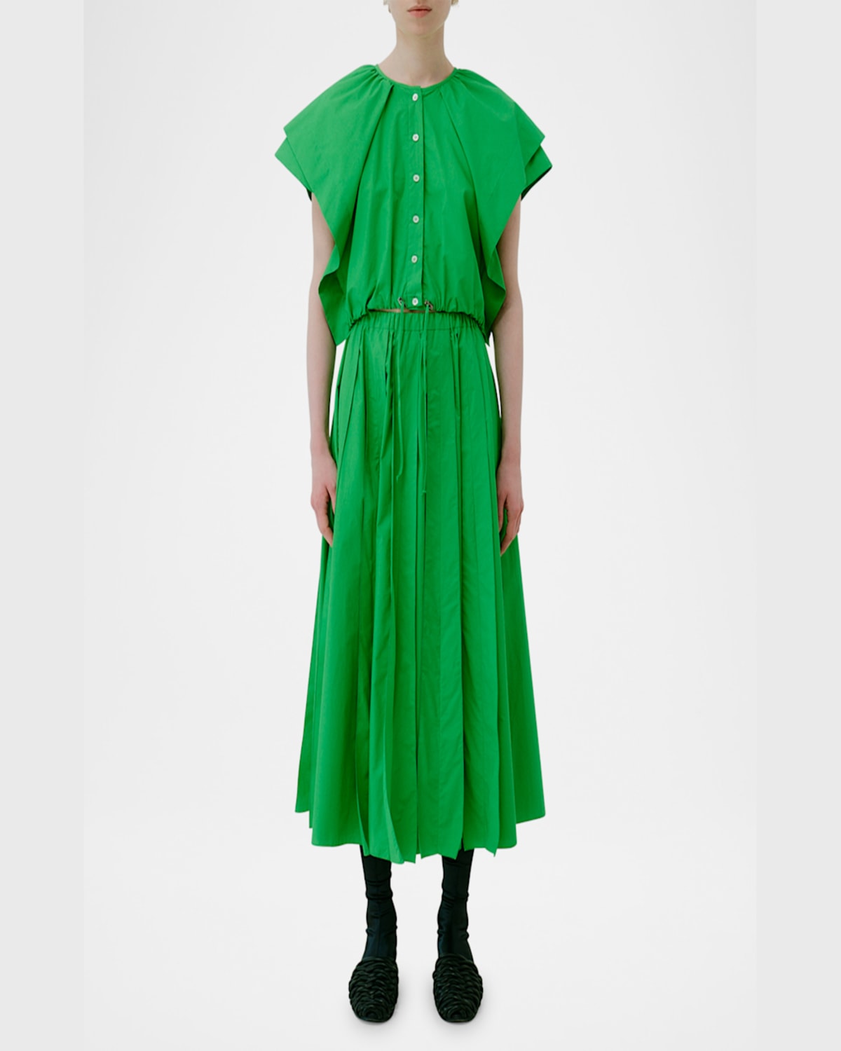 Mantù A-line Reverse Seam Cotton Midi Skirt In Green