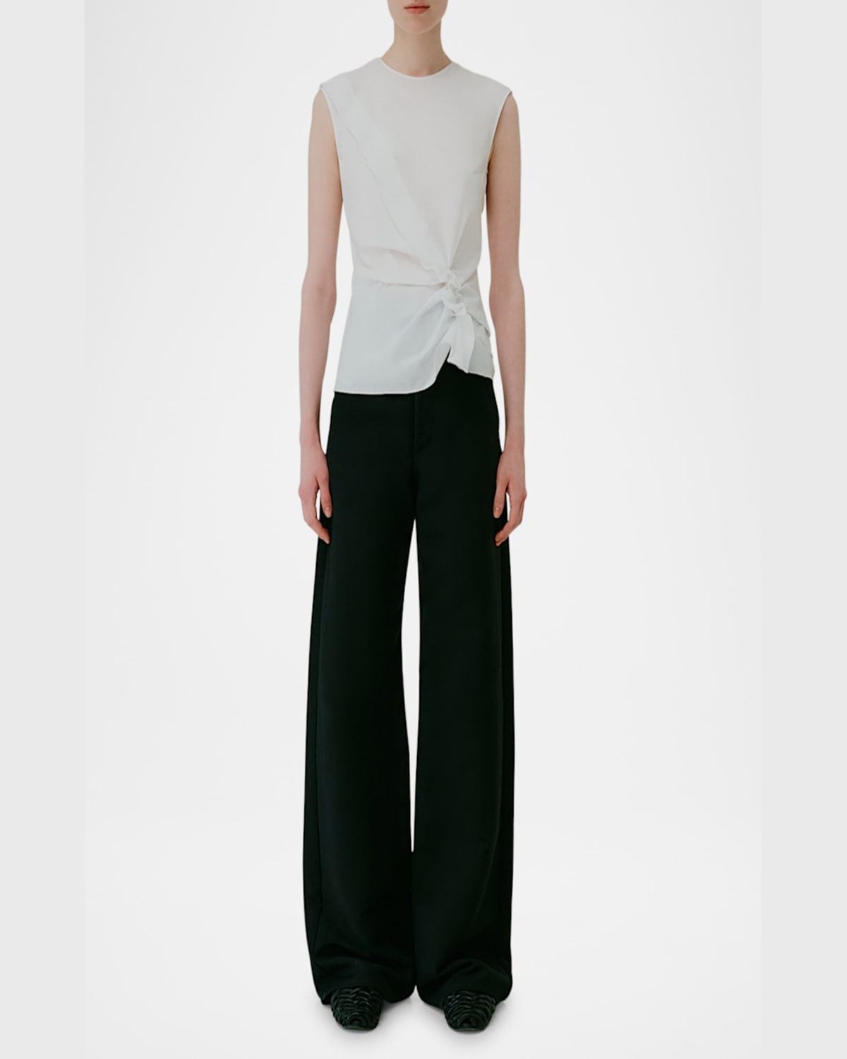 Mantù Gathered Ruffle Cotton Top In Optical White