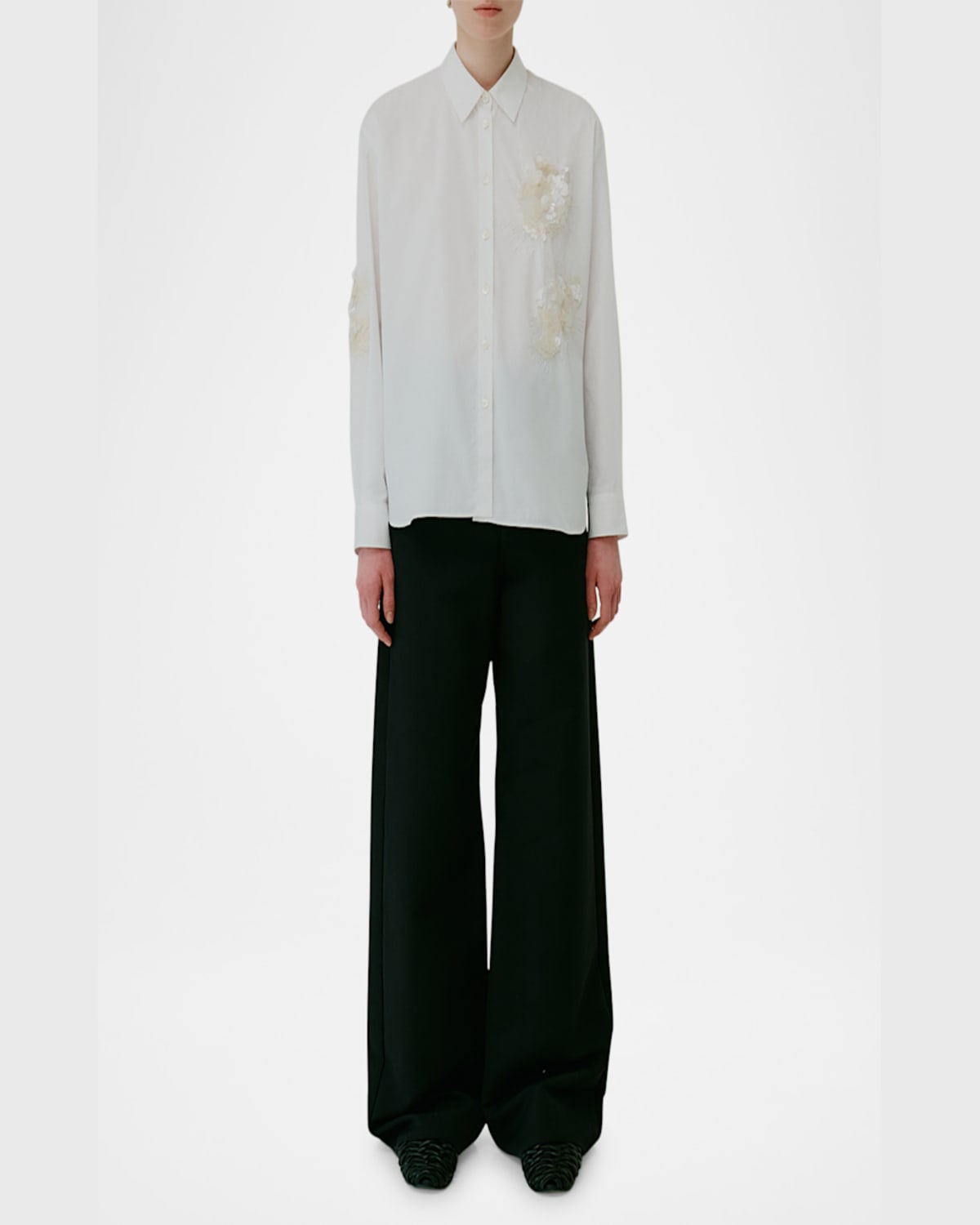 Mantù Bead & Sequin Floral Cotton Blouse In Optical White