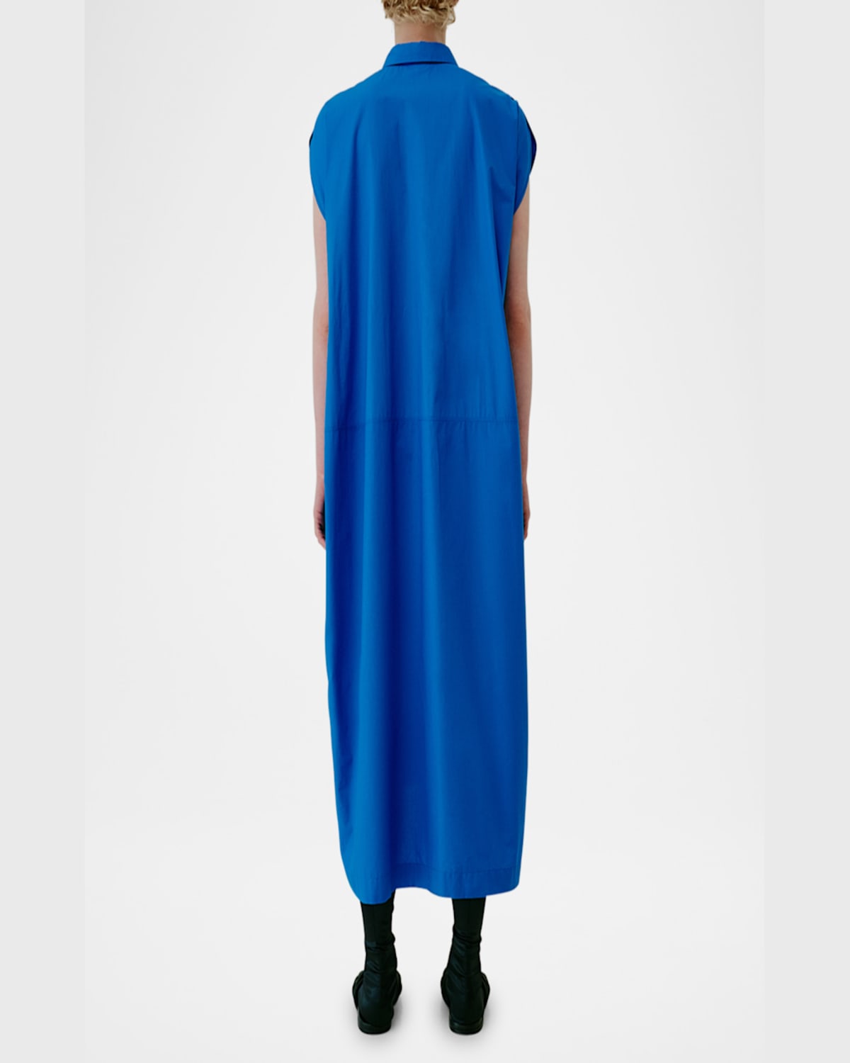 Mantù Belted Draped-back Cotton Midi Shirtdress In Bluette