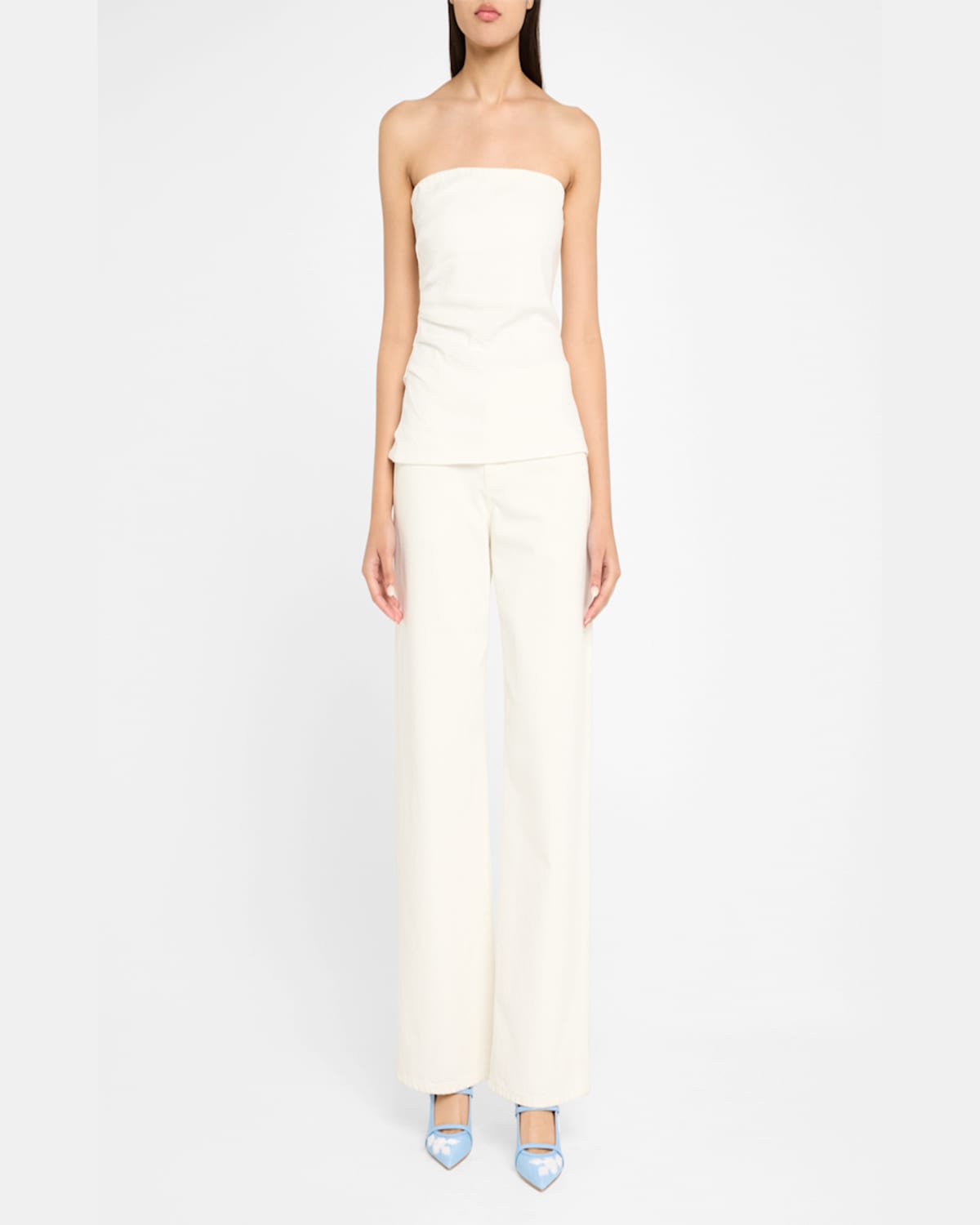 Shop Malone Souliers Maureen Raffia Dual-band Mule Pumps In Sky Blue White