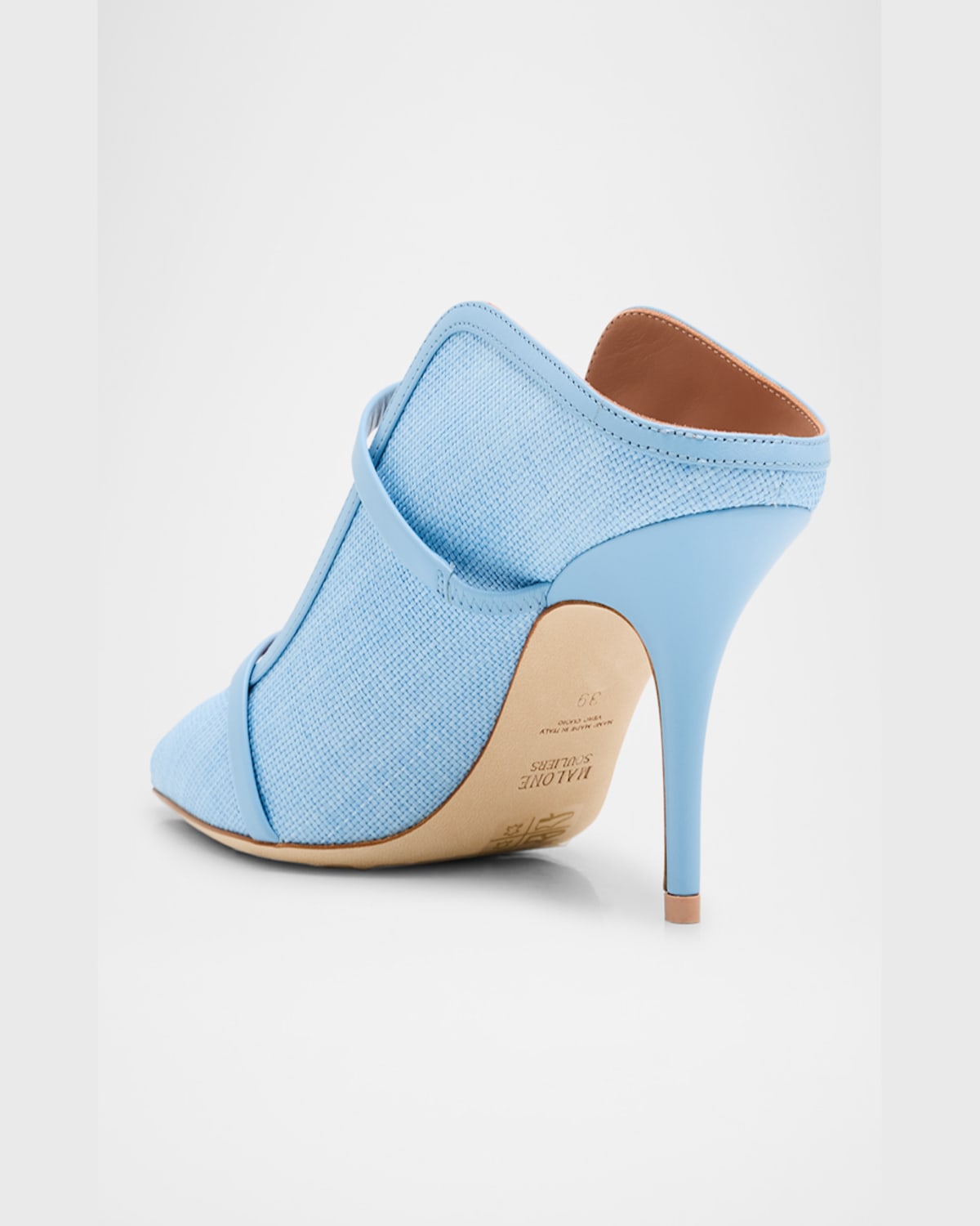 Shop Malone Souliers Maureen Raffia Dual-band Mule Pumps In Sky Blue White