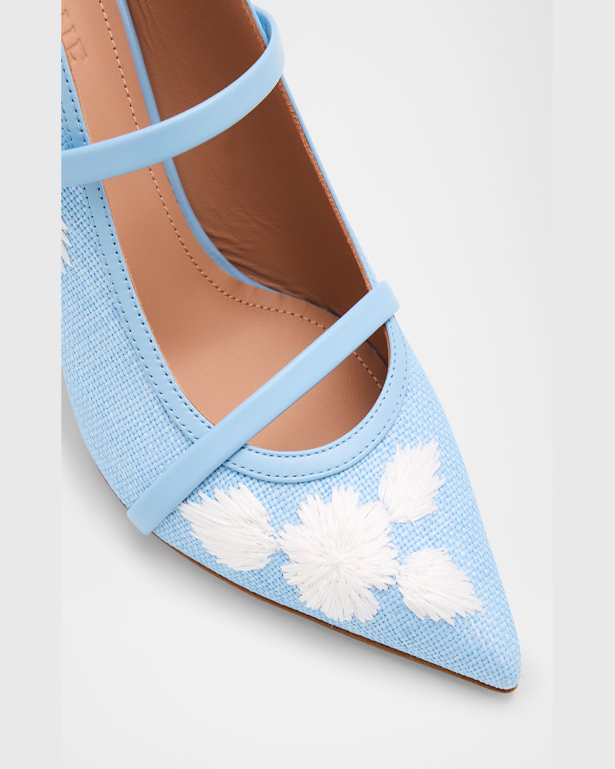 Shop Malone Souliers Maureen Raffia Dual-band Mule Pumps In Sky Blue White