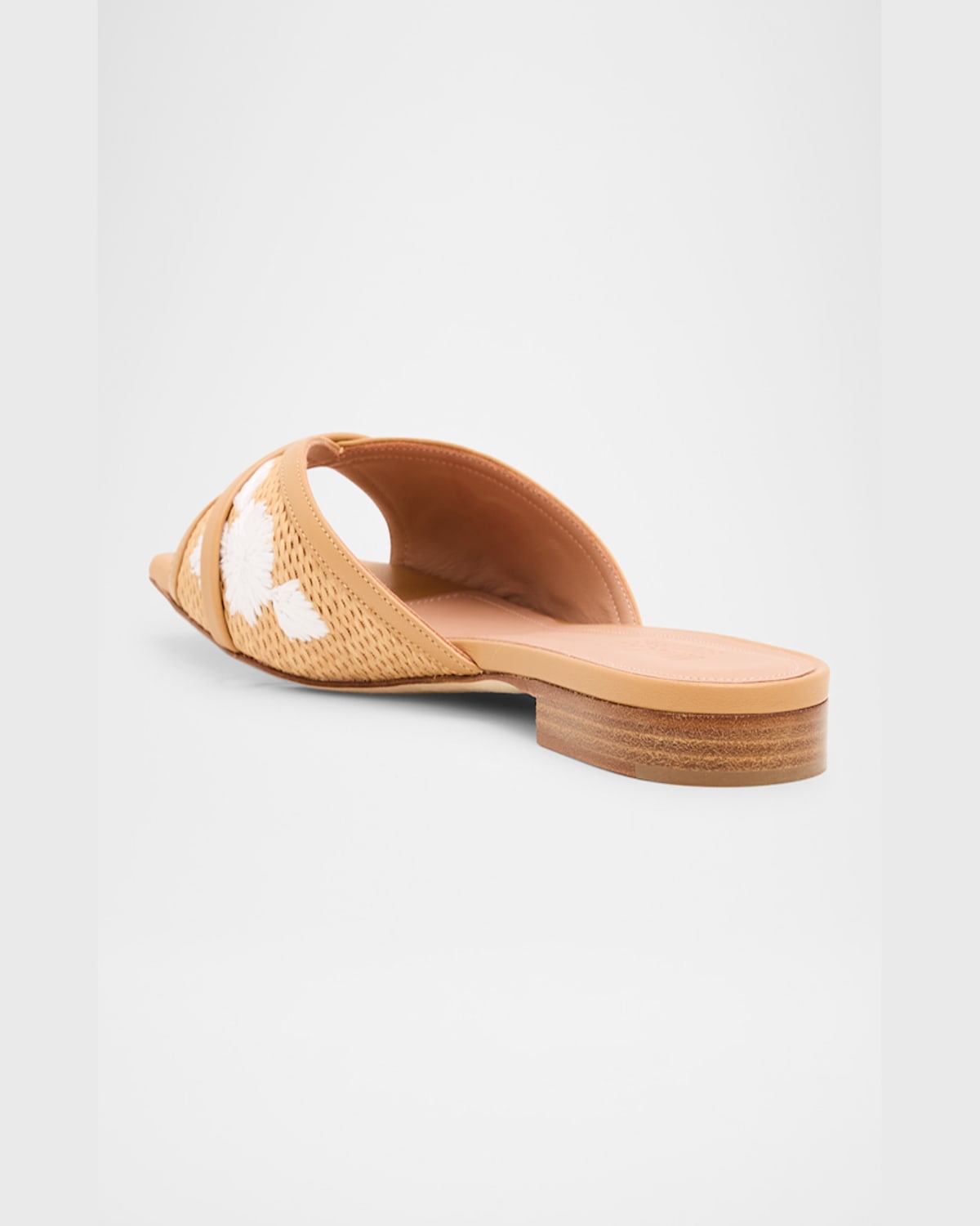Shop Malone Souliers Perla Embroidered Raffia Flat Slide Sandals In Camel Honey