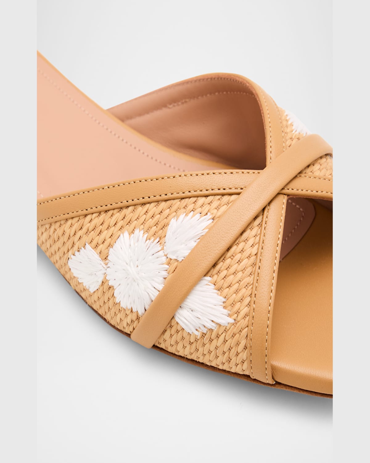 Shop Malone Souliers Perla Embroidered Raffia Flat Slide Sandals In Camel Honey