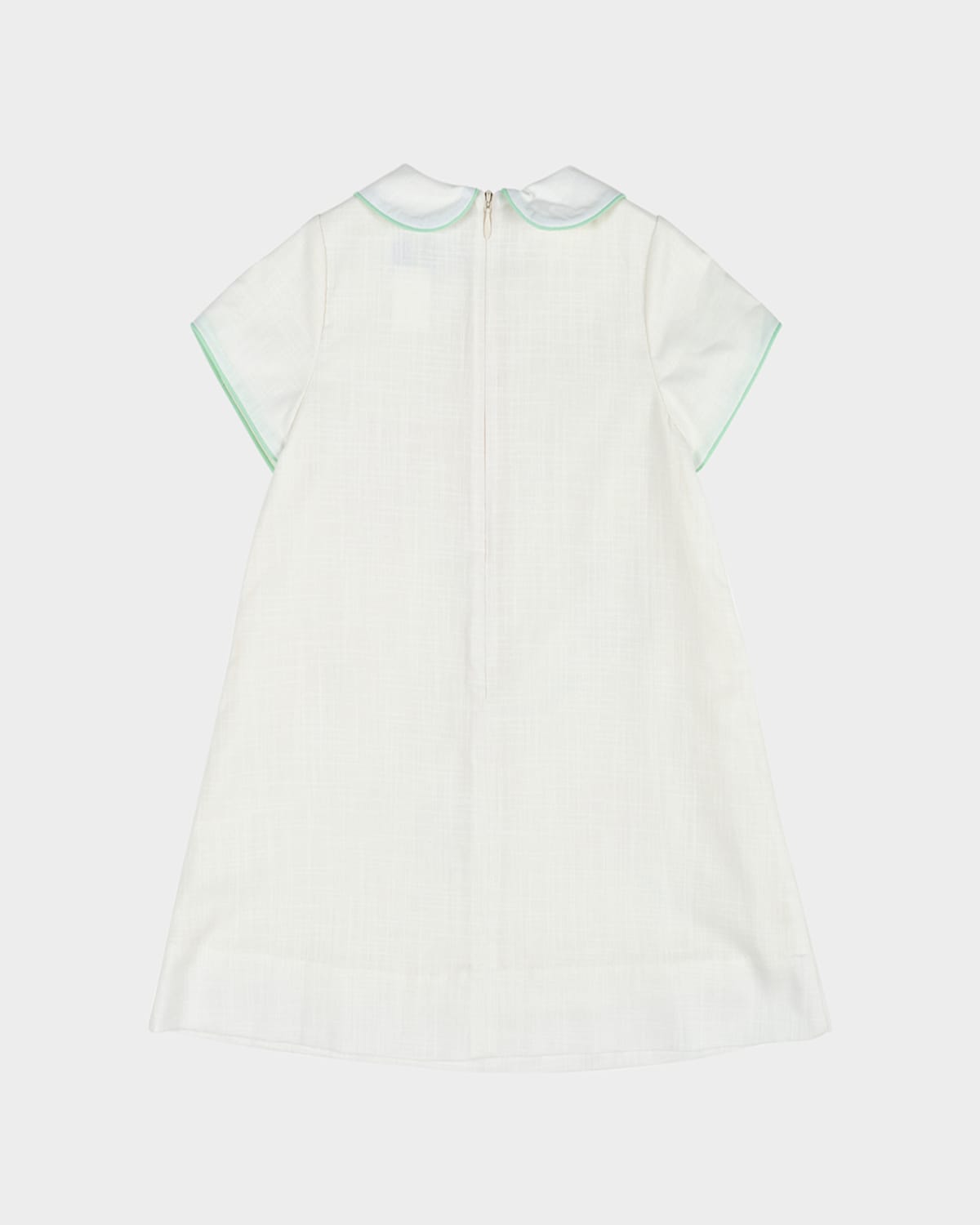 Shop Florence Eiseman Girl's Linen Dress W/ Embroidered Flowers In Ivory