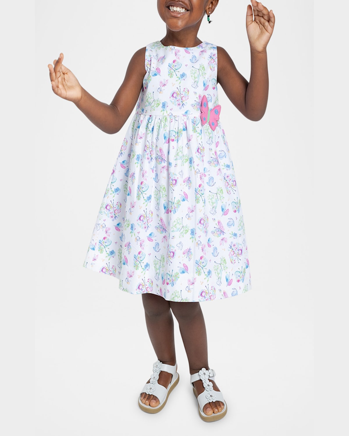 FLORENCE EISEMAN GIRL'S BUTTERFLY-PRINT DRESS W/ APPLIQUE 