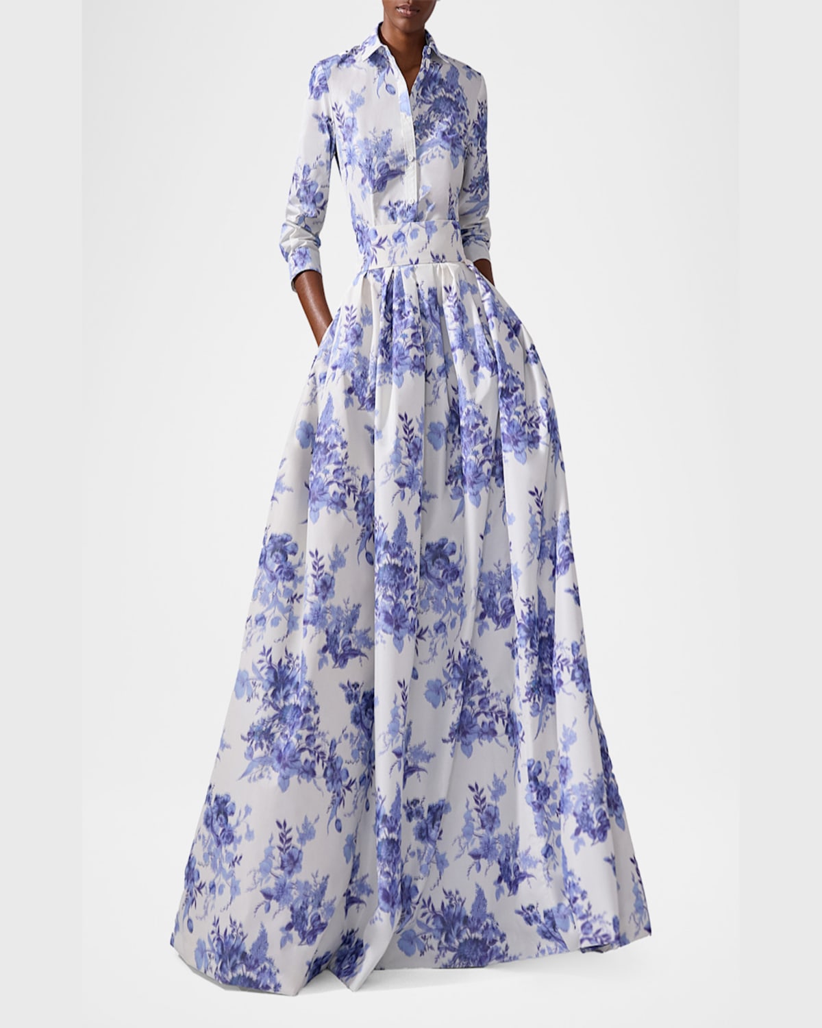 Carolina Herrera Blur Floral Button-down Icon Blouse