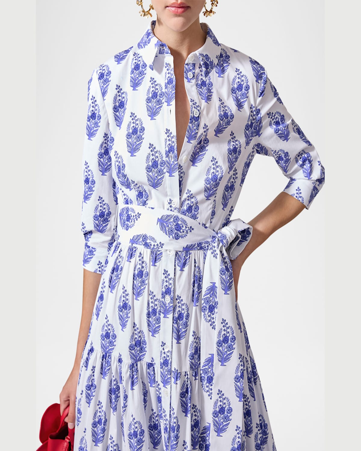 Shop Carolina Herrera 3/4-sleeve Tiered Midi Shirtdress
