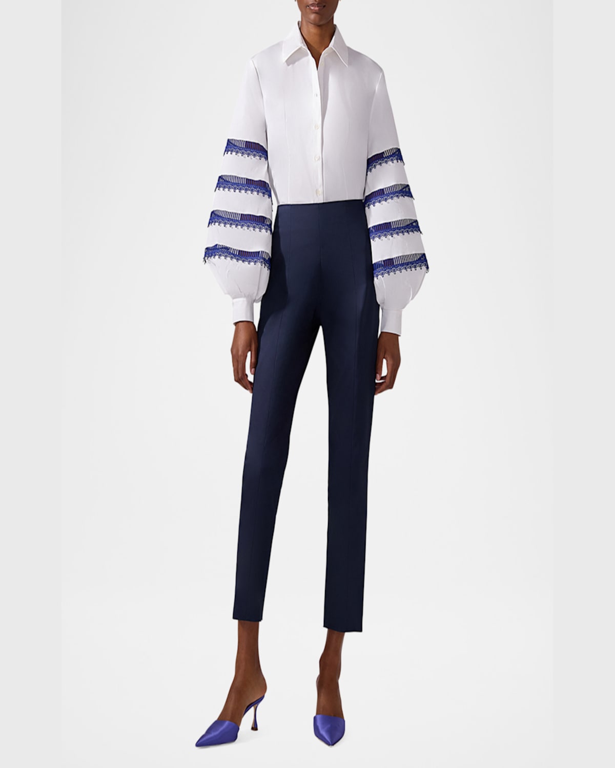 CAROLINA HERRERA EMBROIDERED PUFF-SLEEVE BUTTON-DOWN SHIRT 