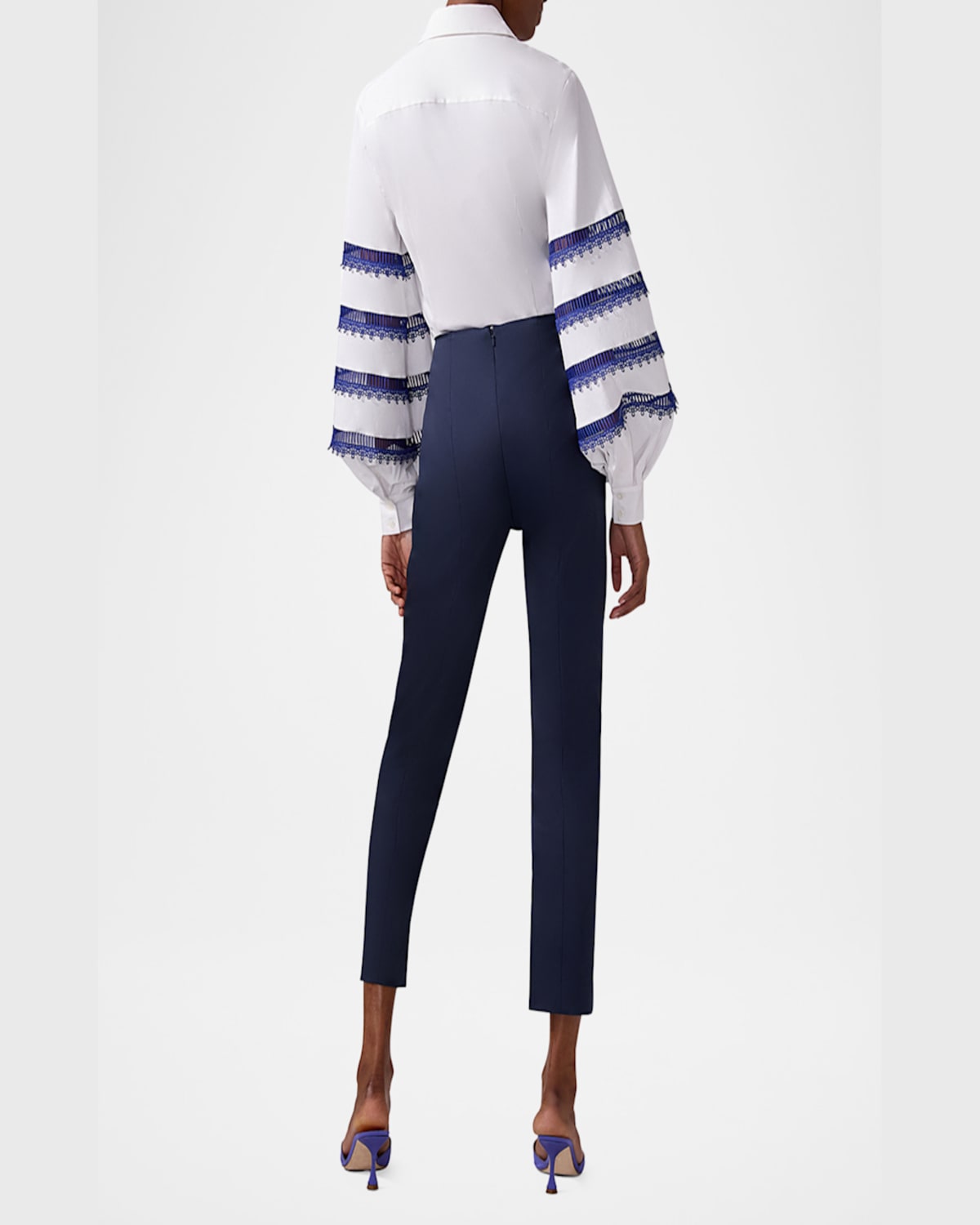 CAROLINA HERRERA EMBROIDERED PUFF-SLEEVE BUTTON-DOWN SHIRT 
