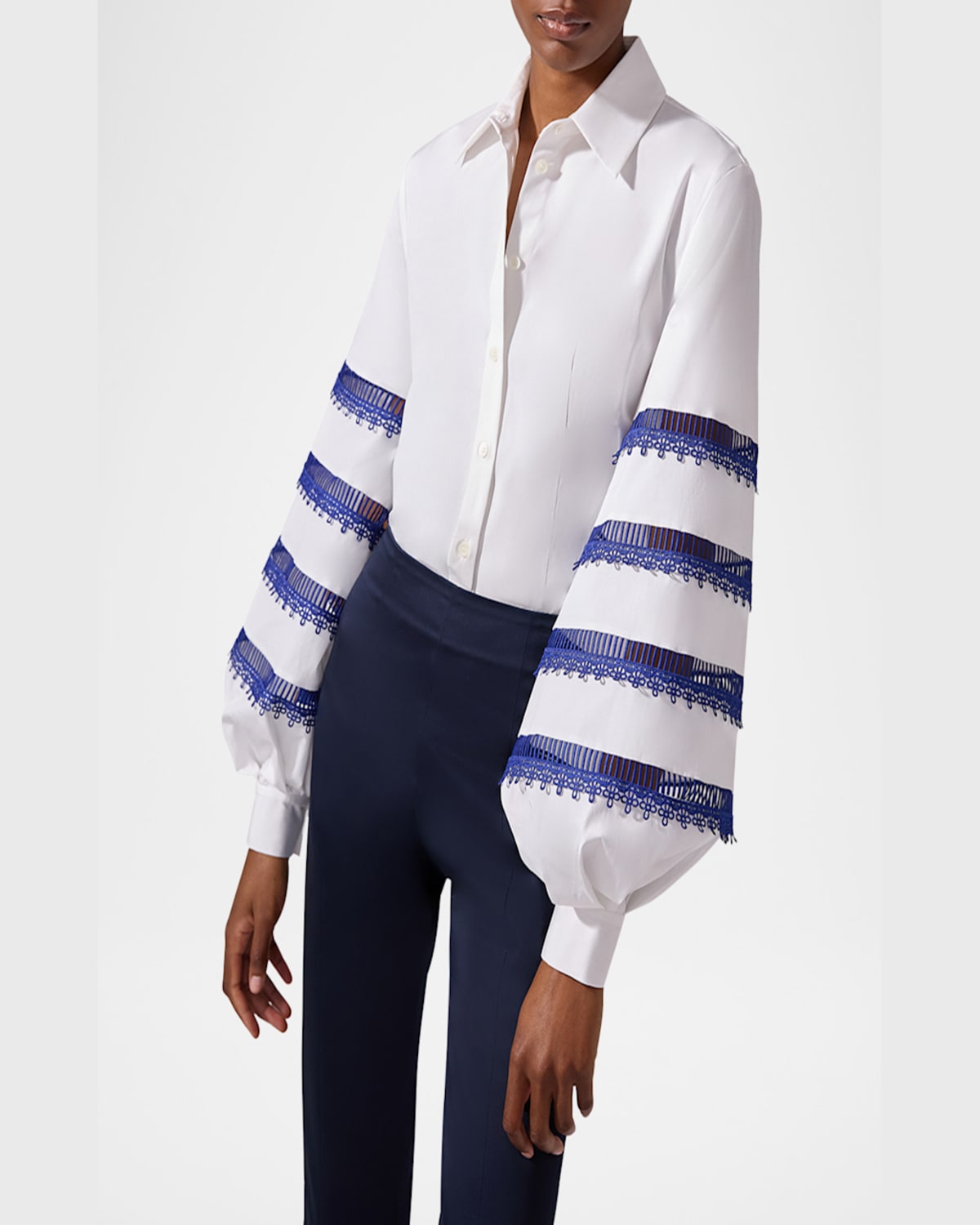 CAROLINA HERRERA EMBROIDERED PUFF-SLEEVE BUTTON-DOWN SHIRT 