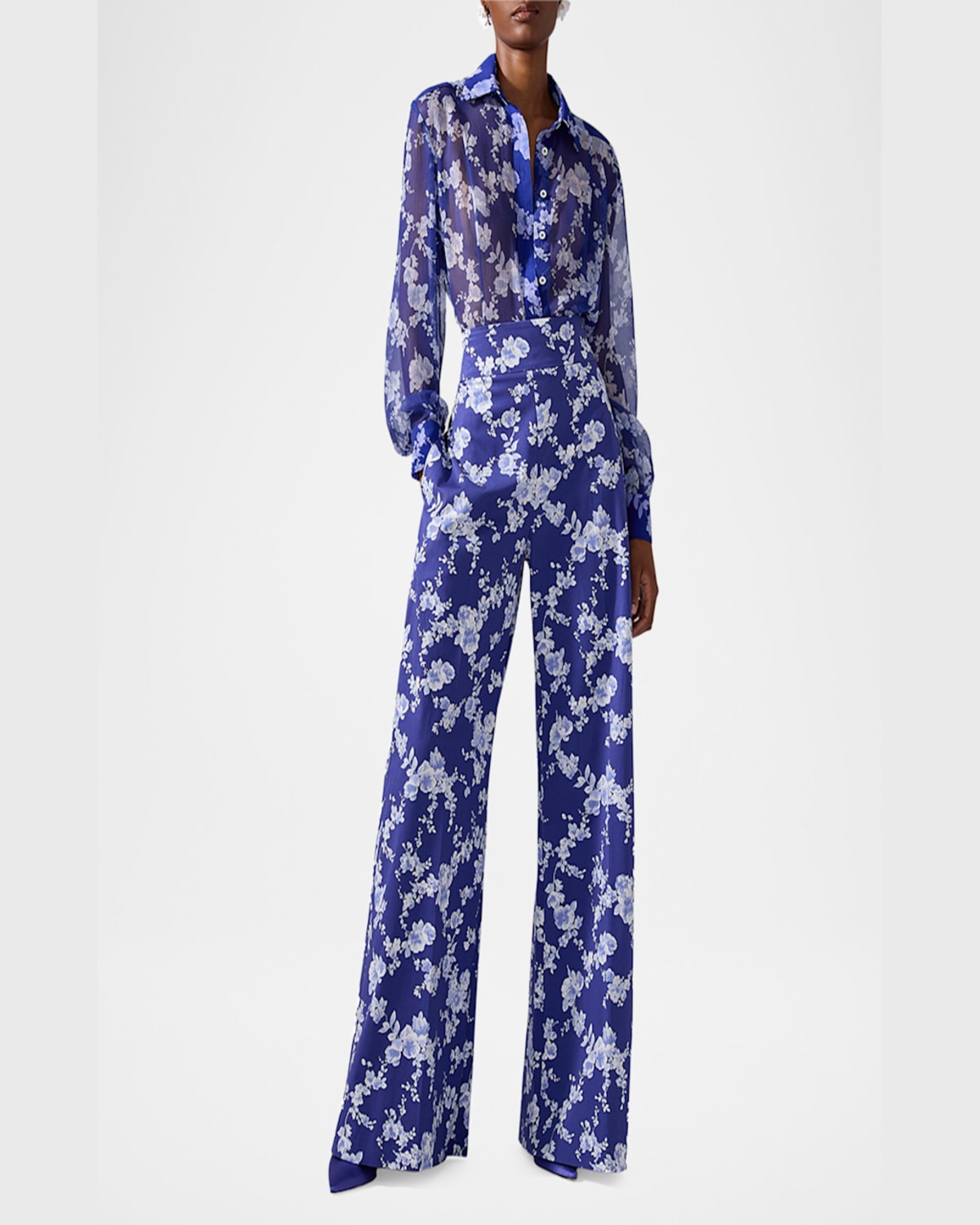 Carolina Herrera Floral Button Down Chiffon Blouse