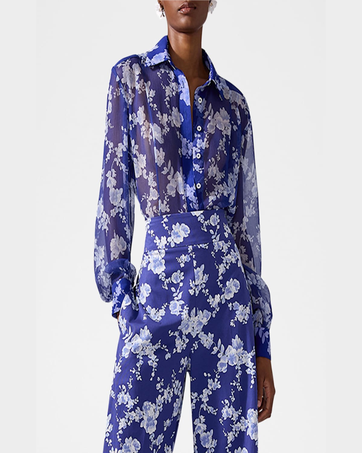 Carolina Herrera Floral Button Down Chiffon Blouse