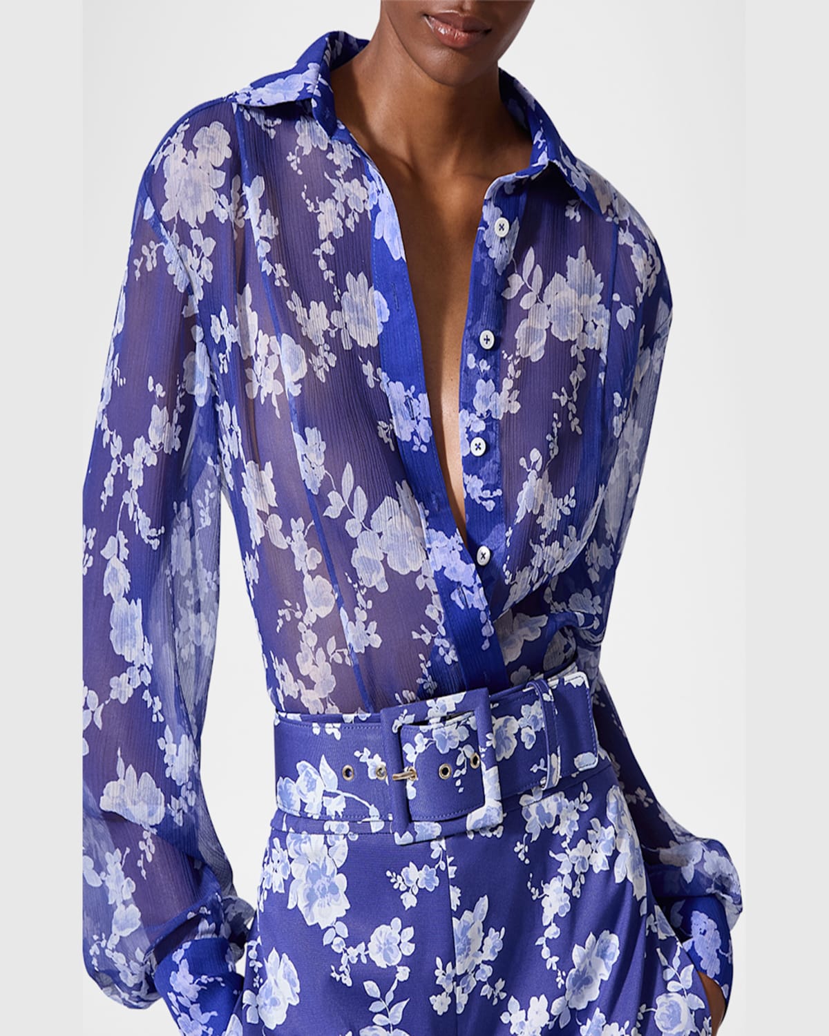Carolina Herrera Floral Button Down Chiffon Blouse