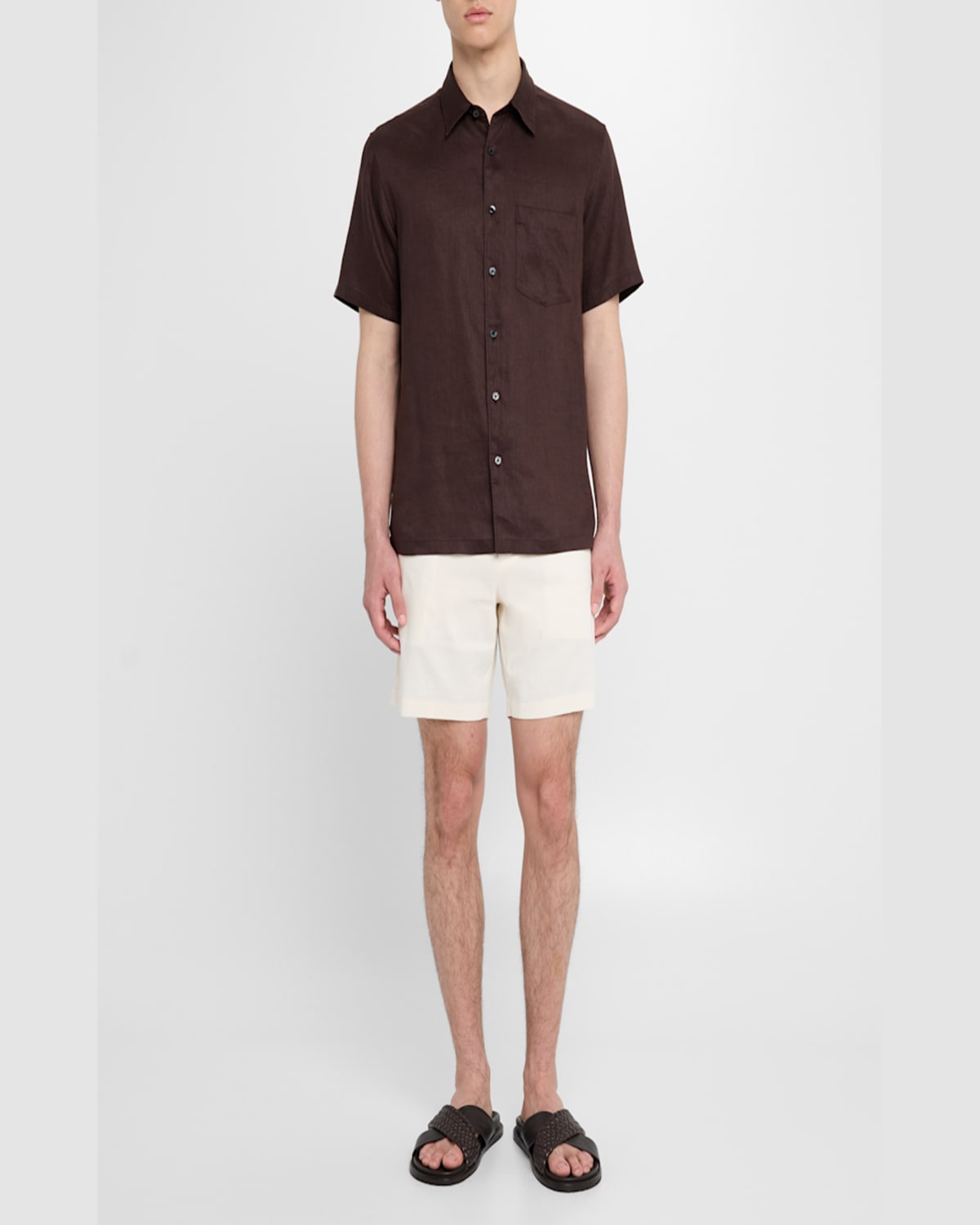 Theory Irving Short Sleeve Button Front Shirt In Dark Mocha
