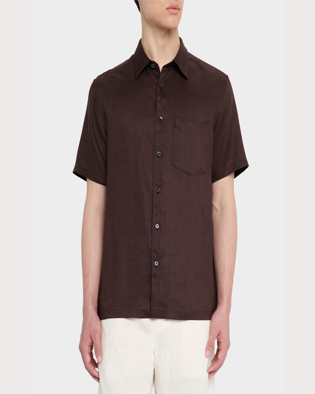 Theory Irving Short Sleeve Button Front Shirt In Dark Mocha