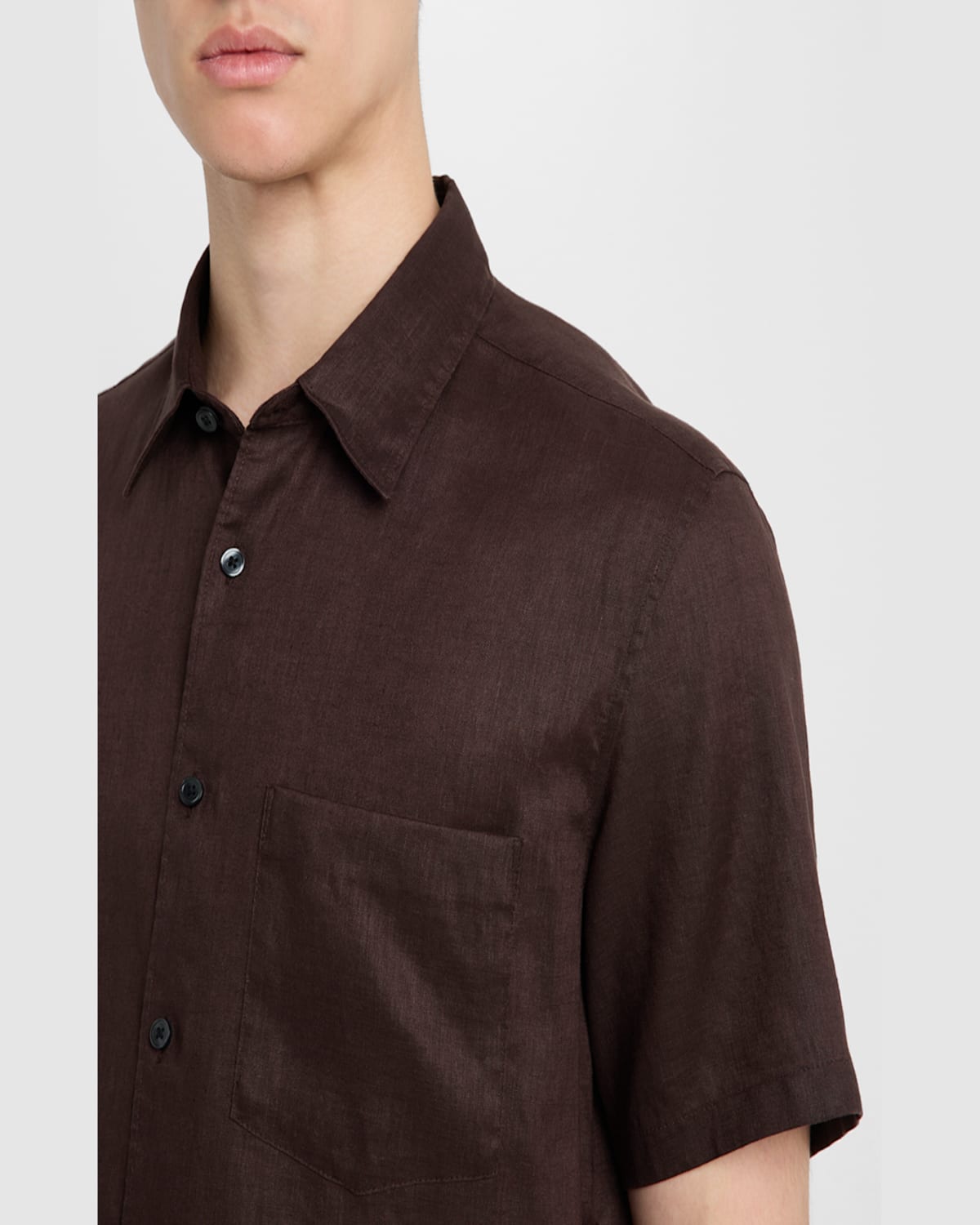 Theory Irving Short Sleeve Button Front Shirt In Dark Mocha