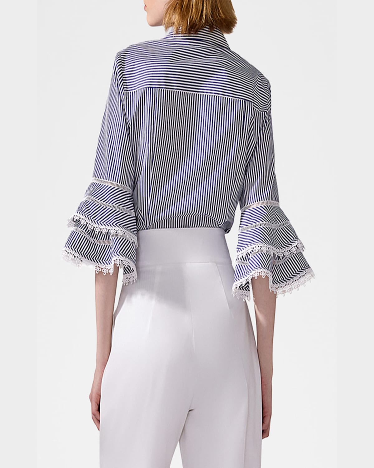 Shop Carolina Herrera Stripe Tiered Ruffle Sleeve Button Down Top
