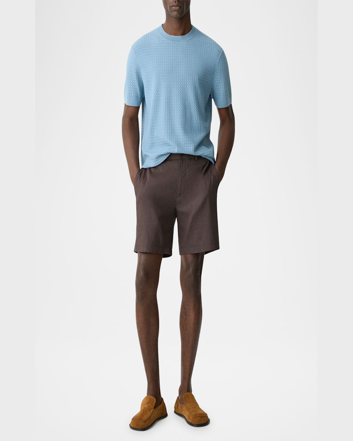 Theory Men's Damian Textured Knit Short-sleeve Sweater In Rainstorm