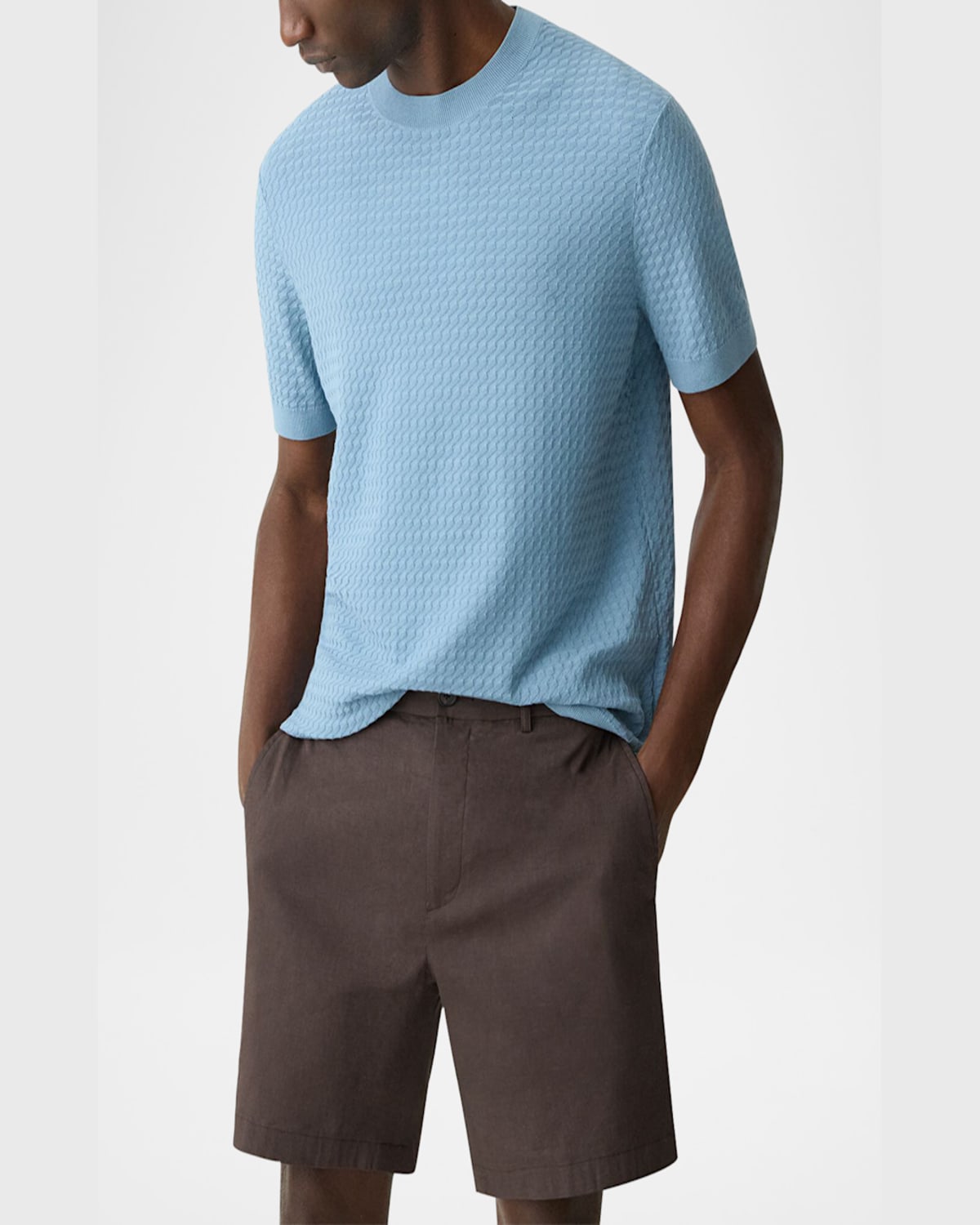 Theory Men's Damian Textured Knit Short-sleeve Sweater In Rainstorm