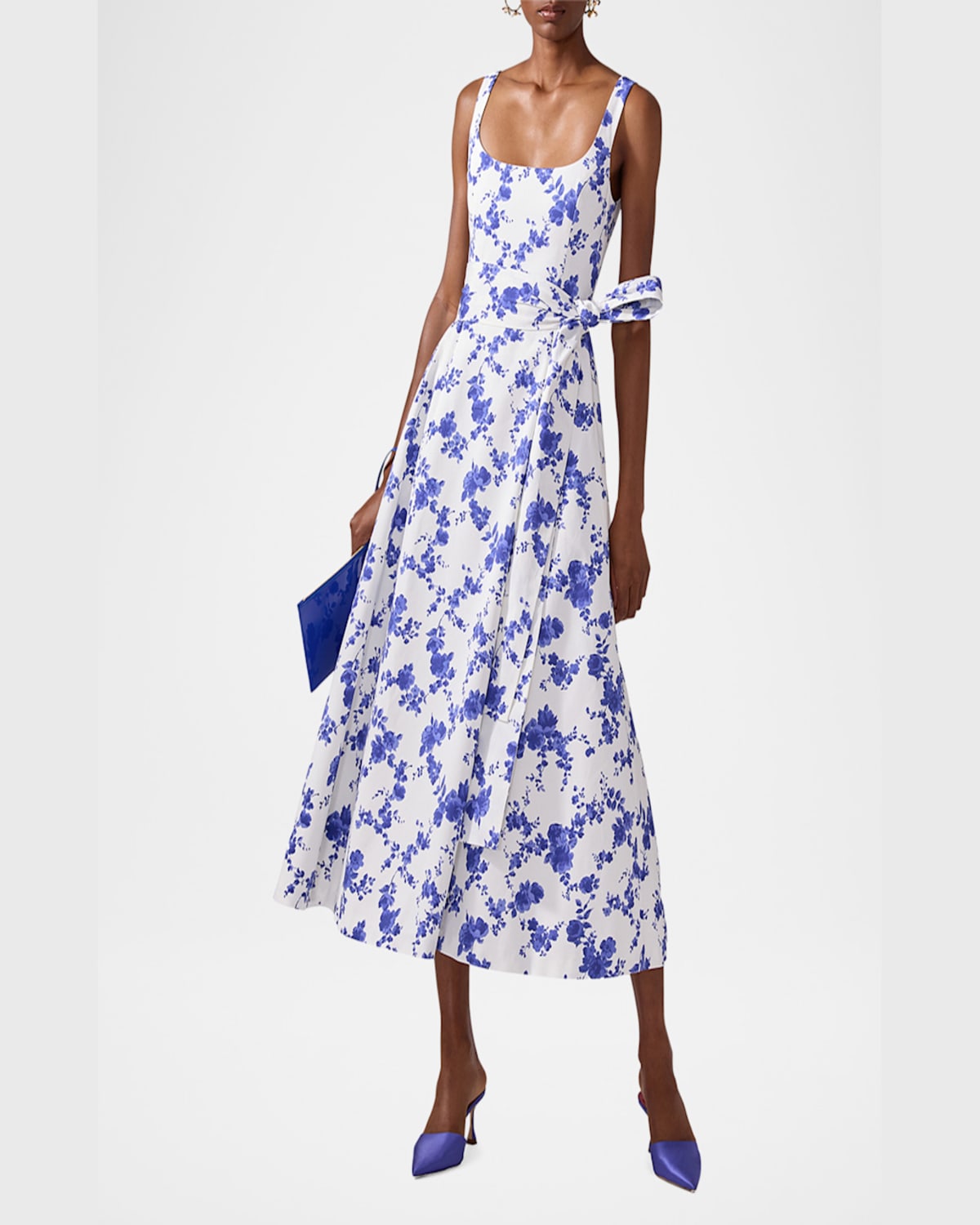 Carolina Herrera Sleeveless Scoop Neck Midi Dress With Sash