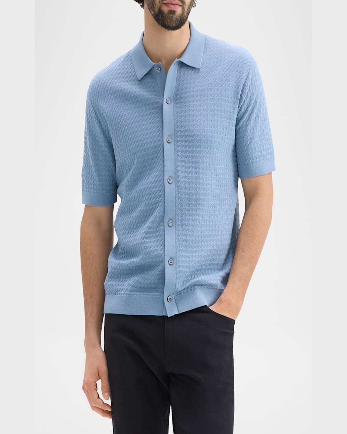Theory Cairn Short Sleeve Organic Cotton Button-up Shirt In Rainstorm