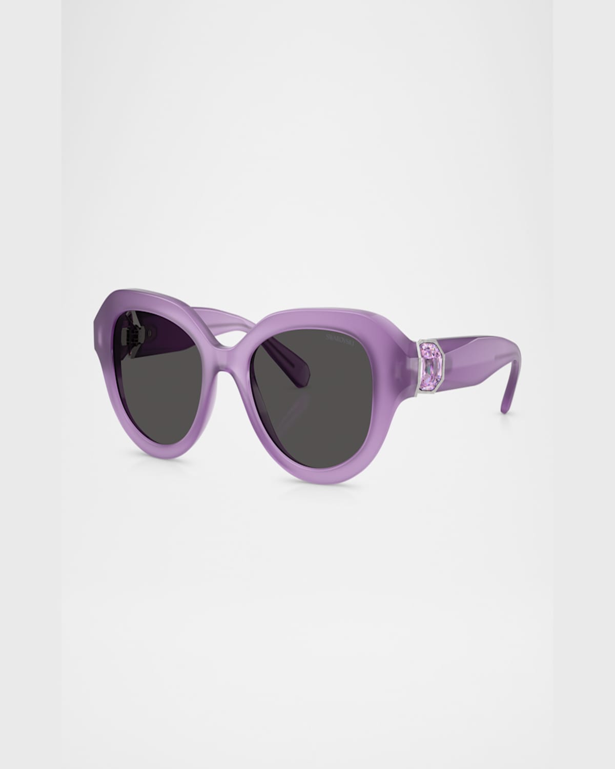 Shop Swarovski Sk6037 Crystal-hinge Round Plastic Sunglasses In Dark Grey