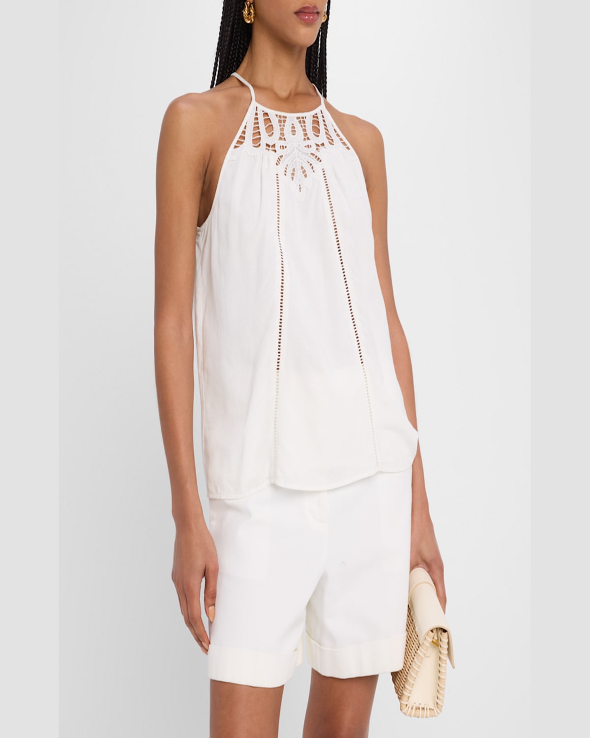 Shop Ramy Brook Mila Eyelet Embroidered Sleeveless Top In Ivory Eyelet