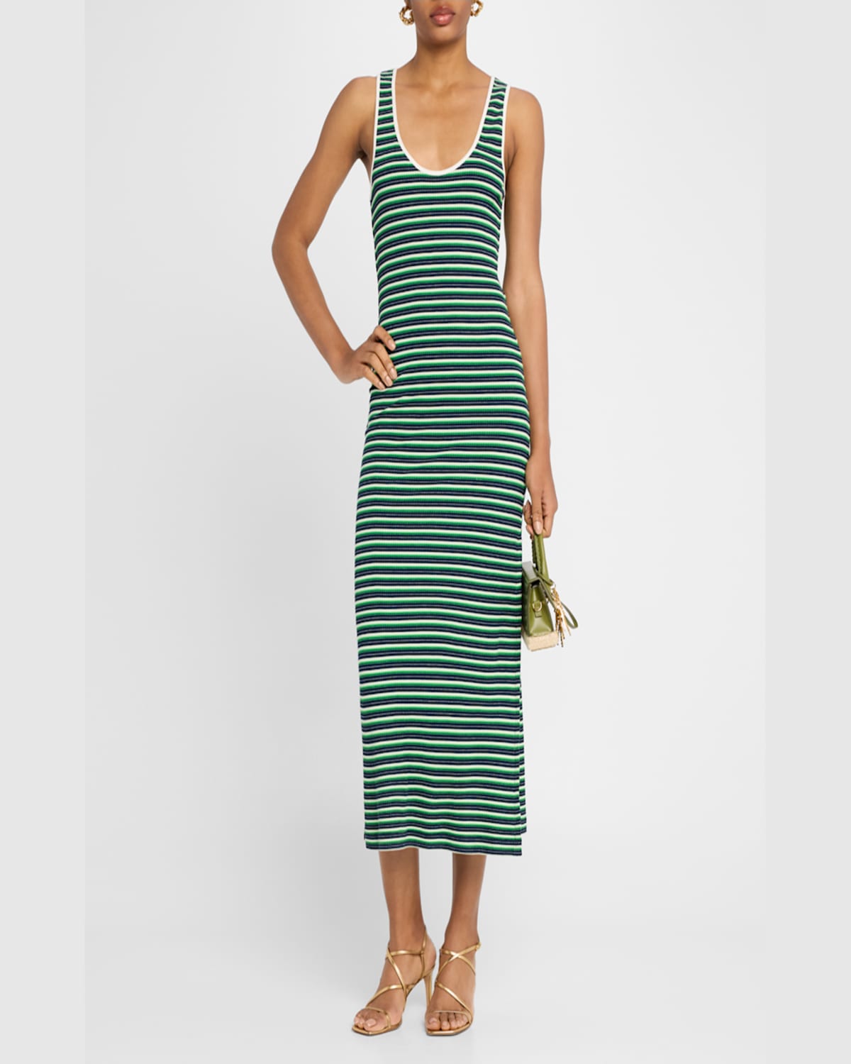 Ramy Brook Everest Stripe Scoop-neck Midi Dress In Spring Navy Stripe Combo