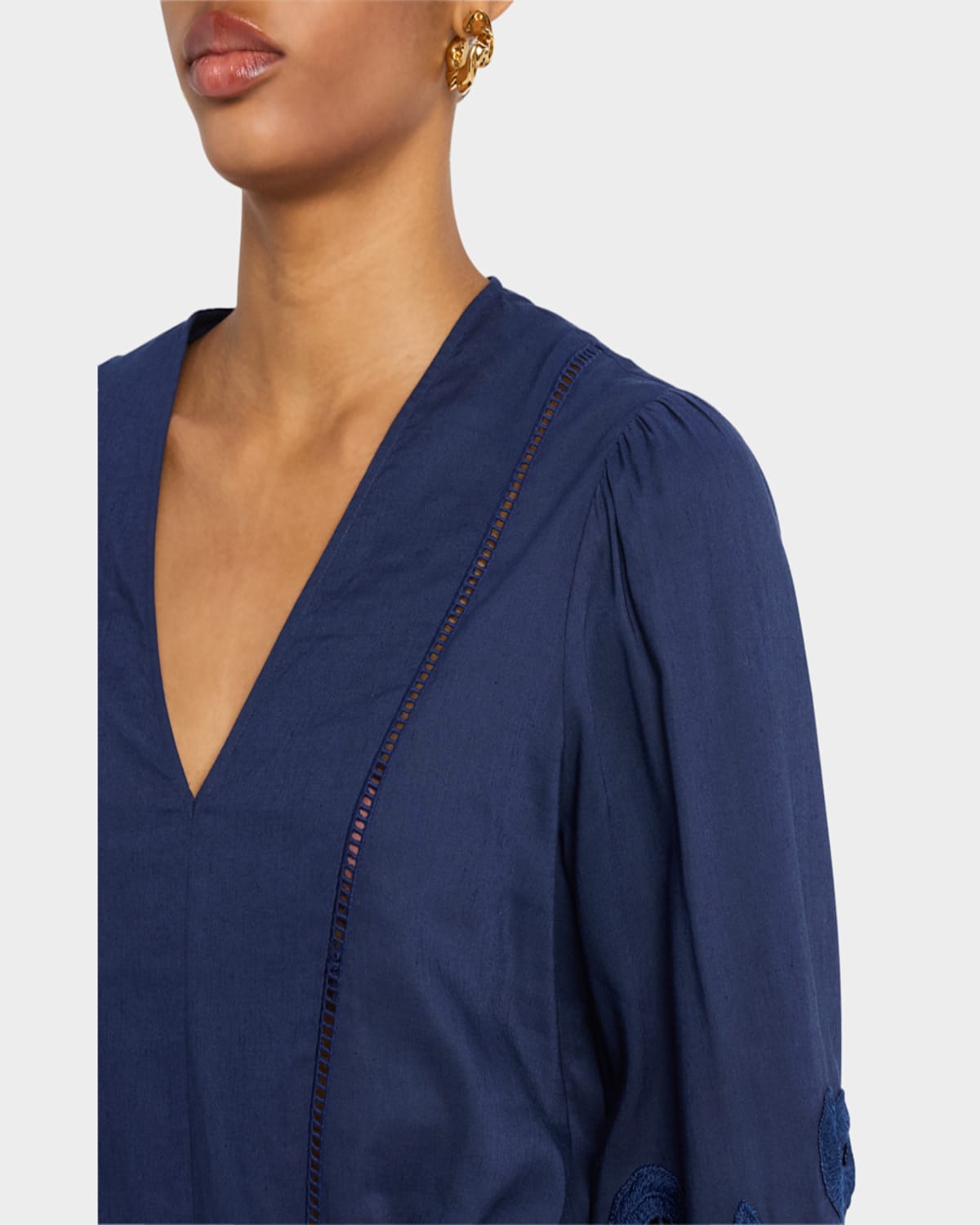 Ramy Brook Ingrid Mixed Media Sleeveless Minidress In Spring Navy Eyelet