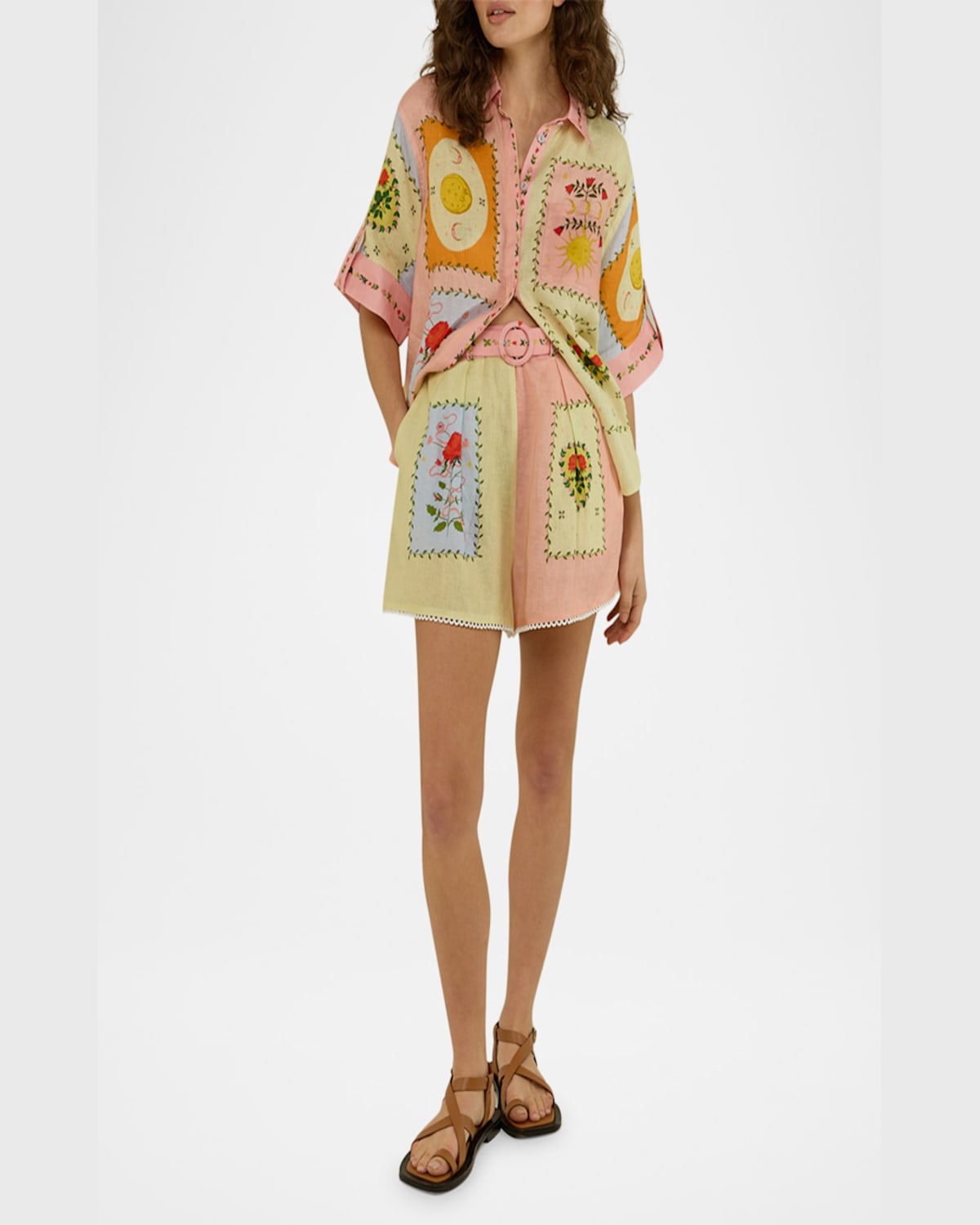 Palm Noosa Siesta Tile-print Linen Shirt In Siesta Tile