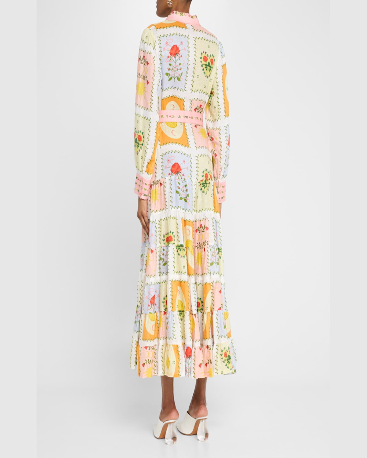 Palm Noosa Aria Tiered Tile-print Linen Maxi Shirtdress In Siesta Tile