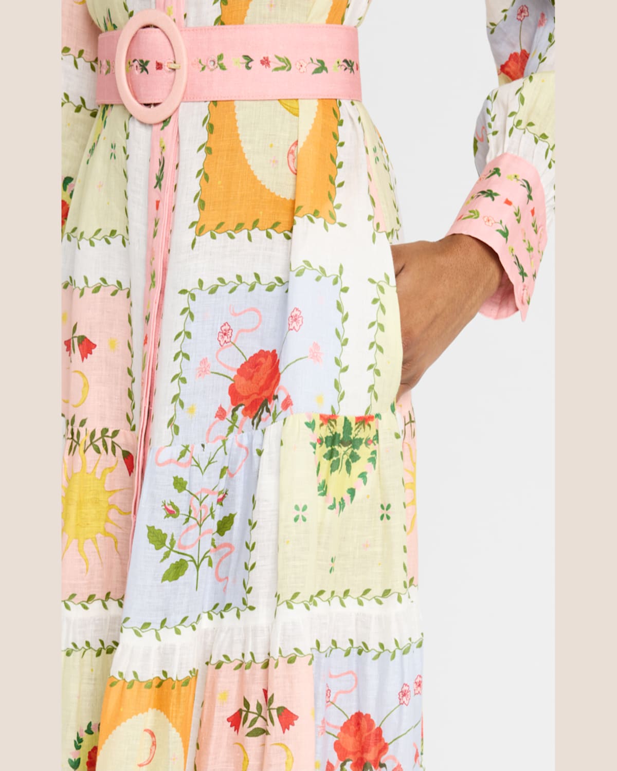 Palm Noosa Aria Tiered Tile-print Linen Maxi Shirtdress In Siesta Tile