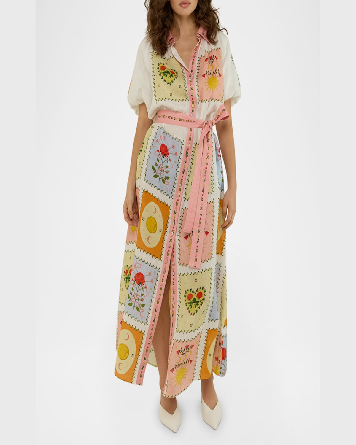 Palm Noosa Marla Tile-print Linen Maxi Shirtdress In Siesta Tile
