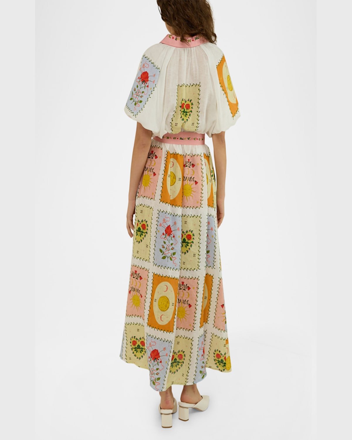 Palm Noosa Marla Tile-print Linen Maxi Shirtdress In Siesta Tile