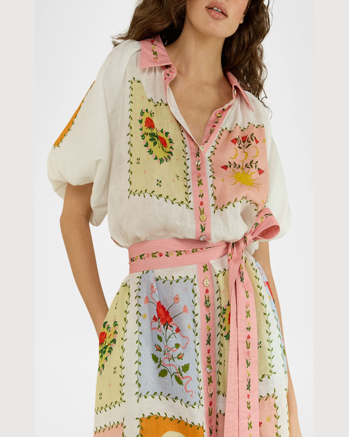 Palm Noosa Marla Tile-print Linen Maxi Shirtdress In Siesta Tile