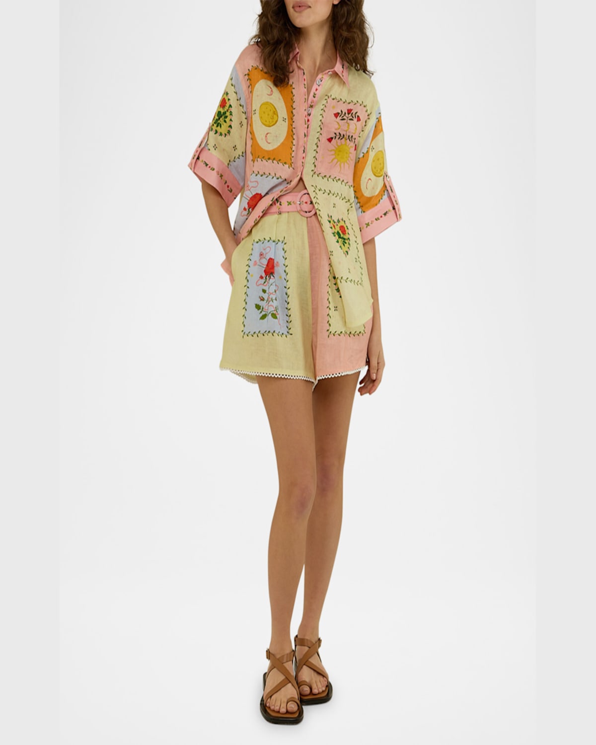 Palm Noosa Porto Siesta Tile-print Linen Shorts In Siesta Tile