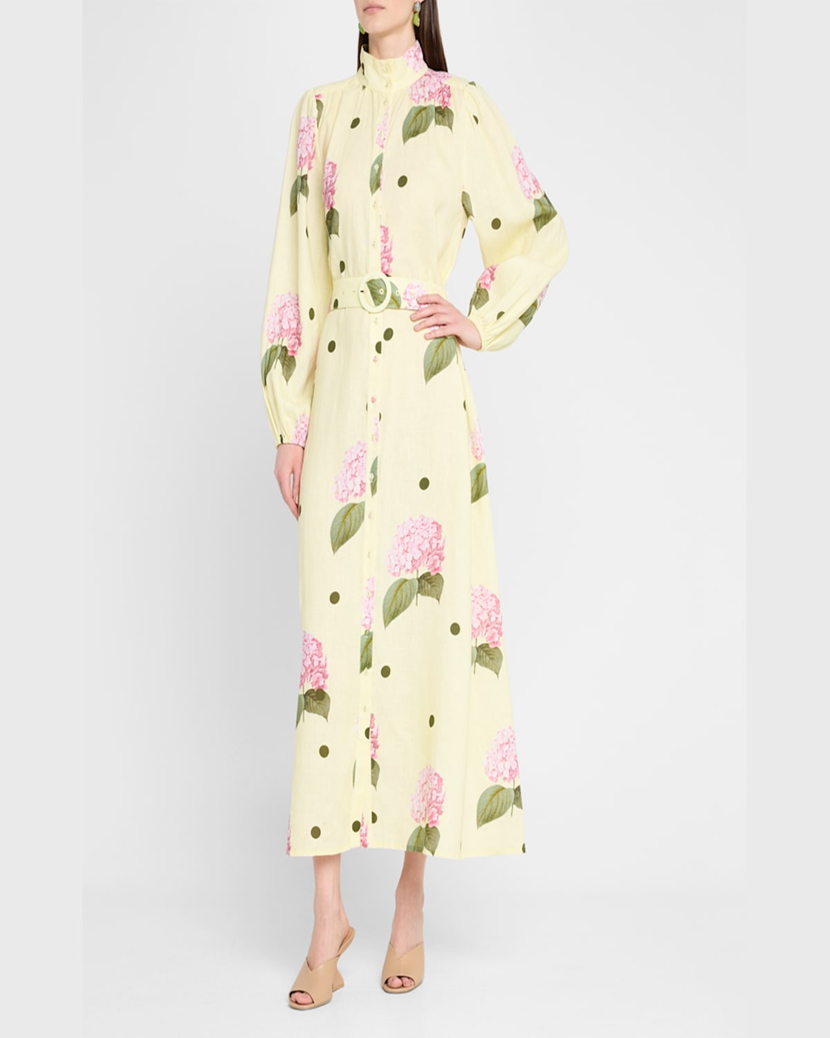 Palm Noosa Noddy Belted Floral-print Linen Midi Shirtdress In Porto Fino Polka Dot