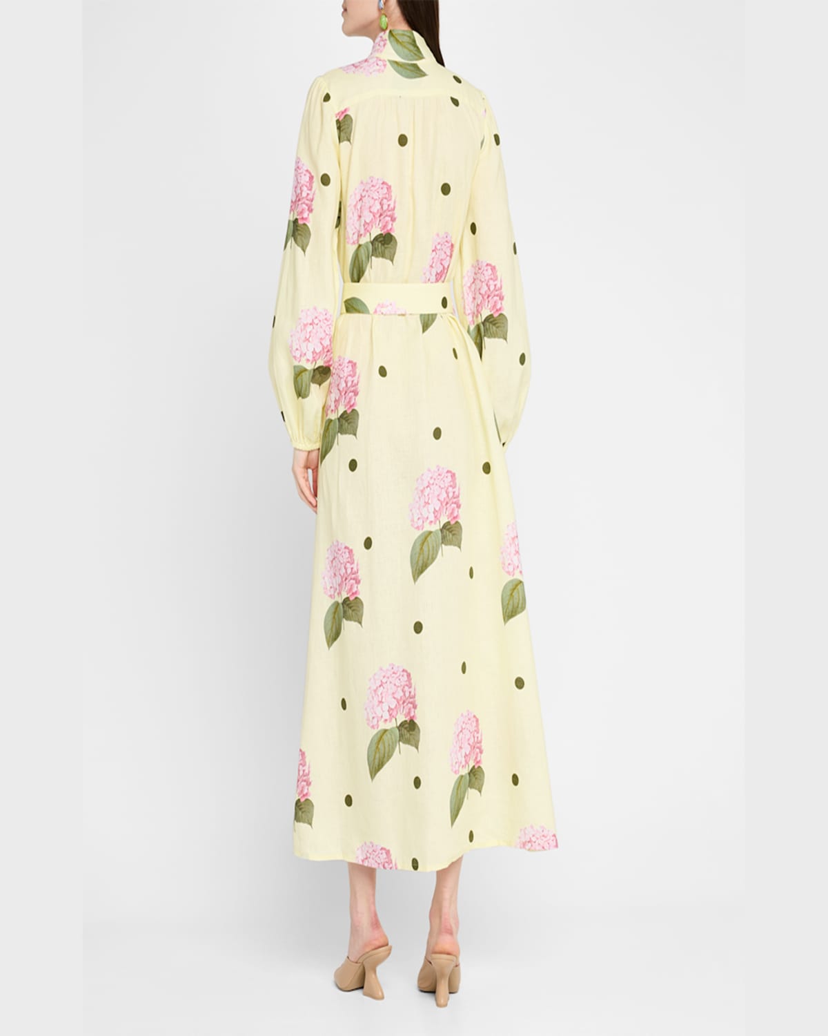 Palm Noosa Noddy Belted Floral-print Linen Midi Shirtdress In Porto Fino Polka Dot
