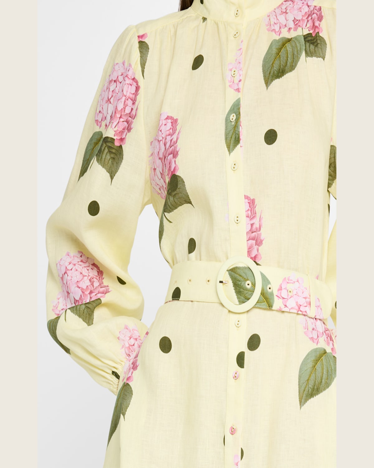 Palm Noosa Noddy Belted Floral-print Linen Midi Shirtdress In Porto Fino Polka Dot