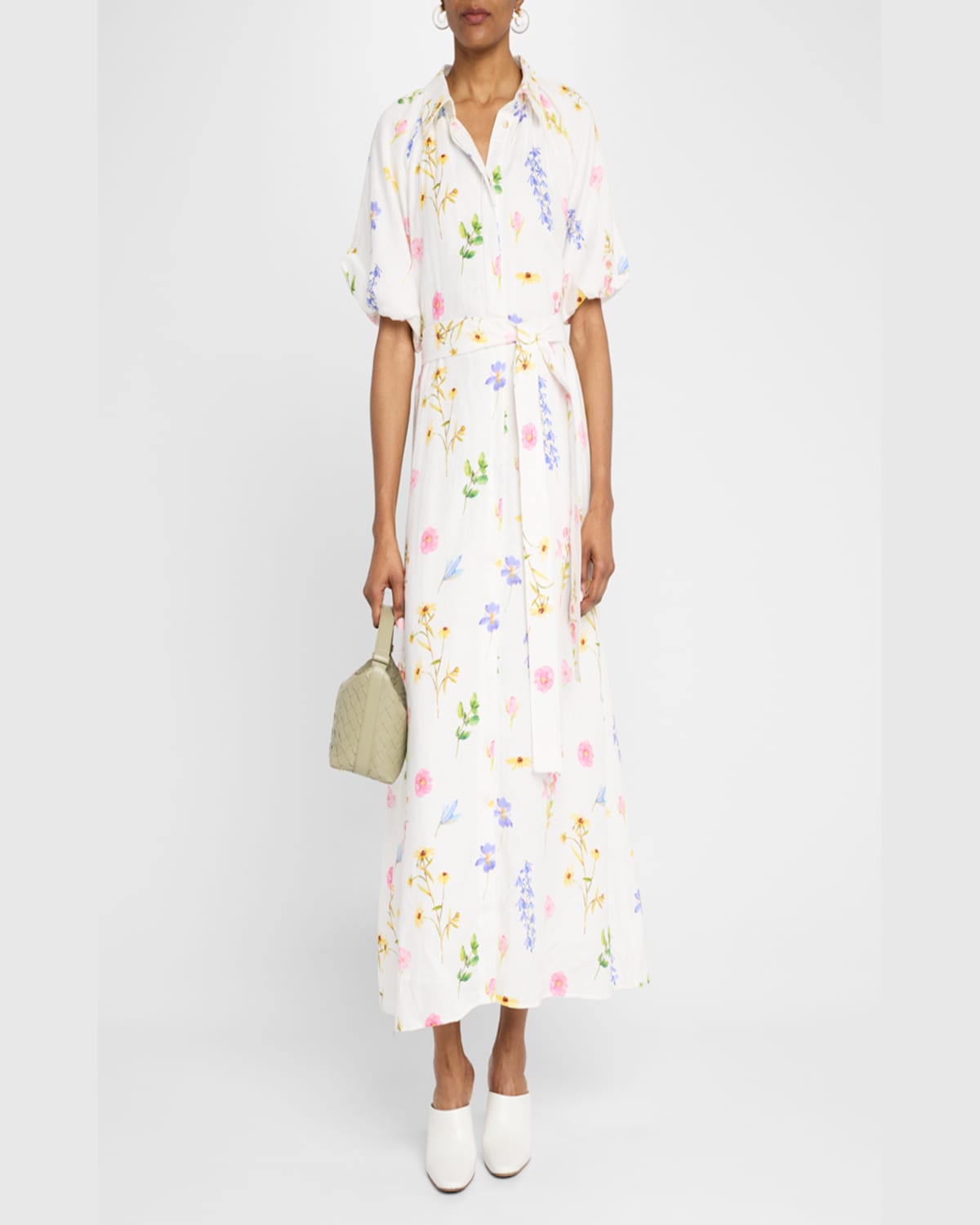 Palm Noosa Maria Floral-print Linen Maxi Shirtdress In Wildflowers