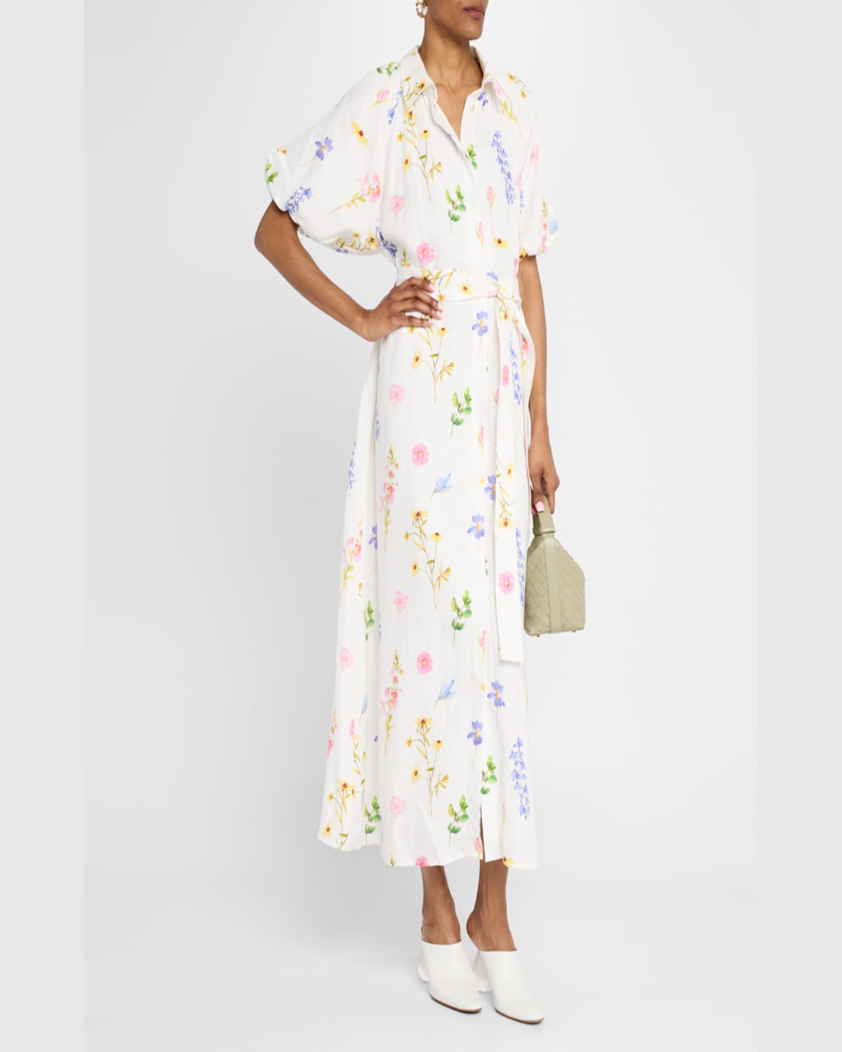 Palm Noosa Maria Floral-print Linen Maxi Shirtdress In Wildflowers
