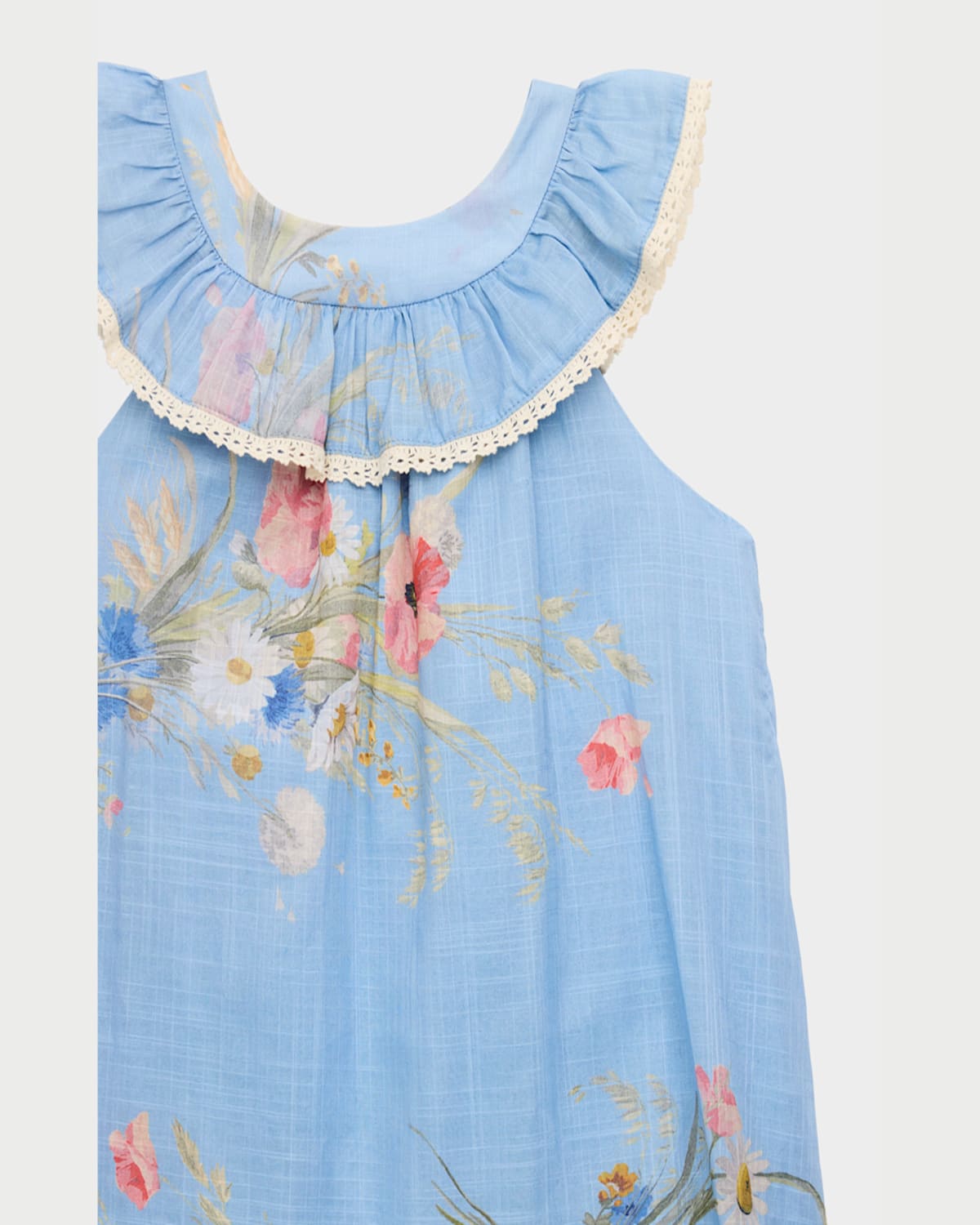 Zimmermann Girl's Lucky Kids Lattice-trim Dress In Blue Bouquet Floral