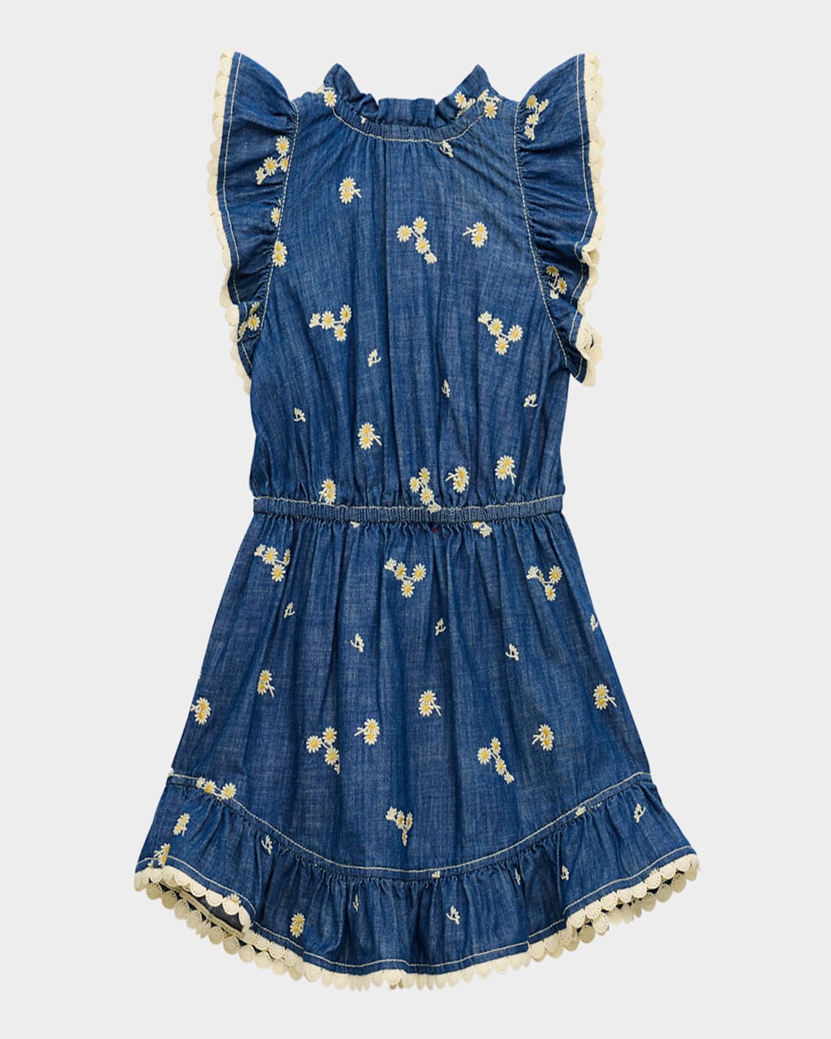 Zimmermann Girl's Lucky Denim Daisy Embroidered Dress In Daisy