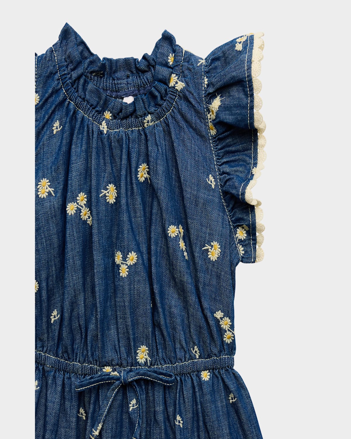 Zimmermann Girl's Lucky Denim Daisy Embroidered Dress In Daisy